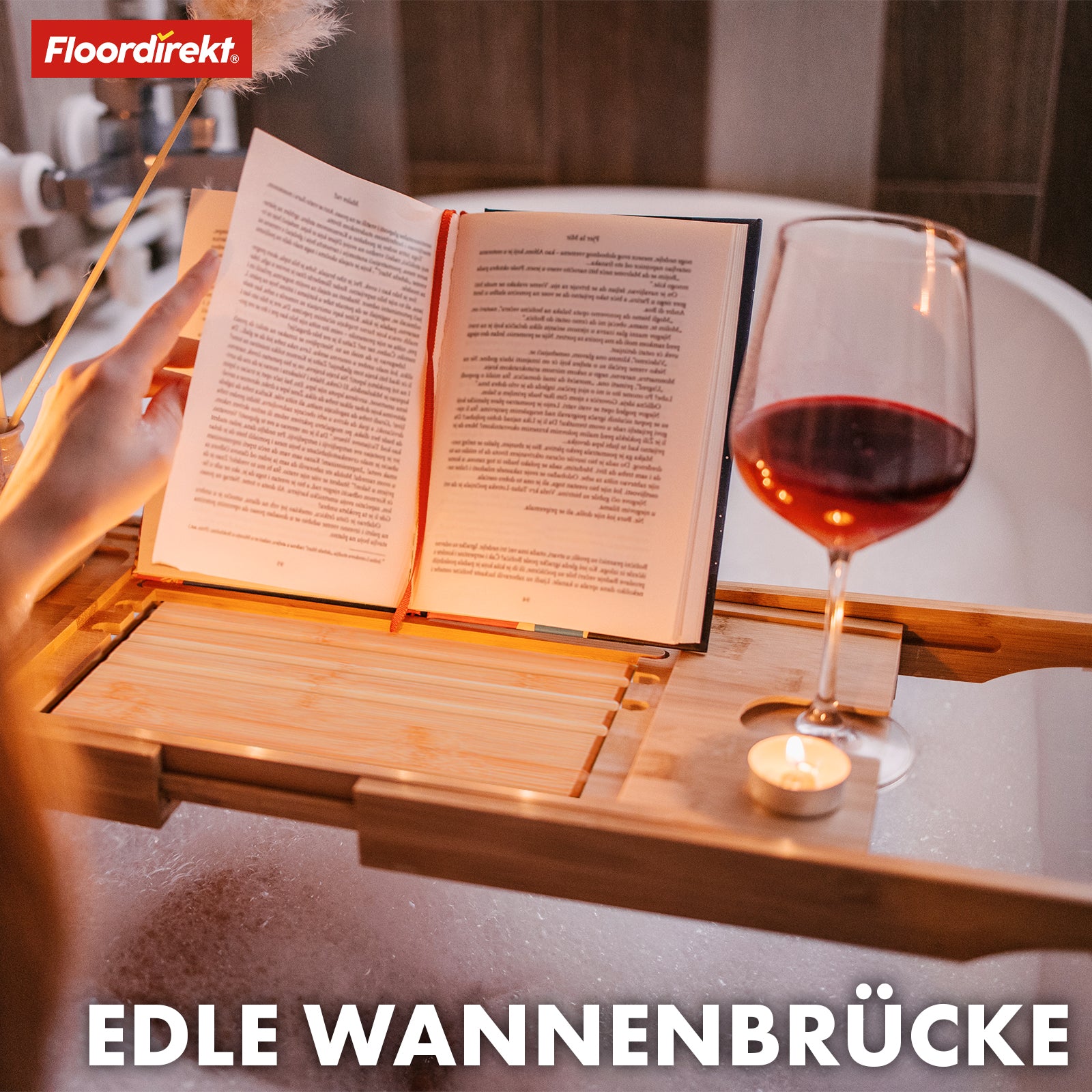 Bamboo bath shelf | Oklahoma | Pull-out bath tray with book shelf