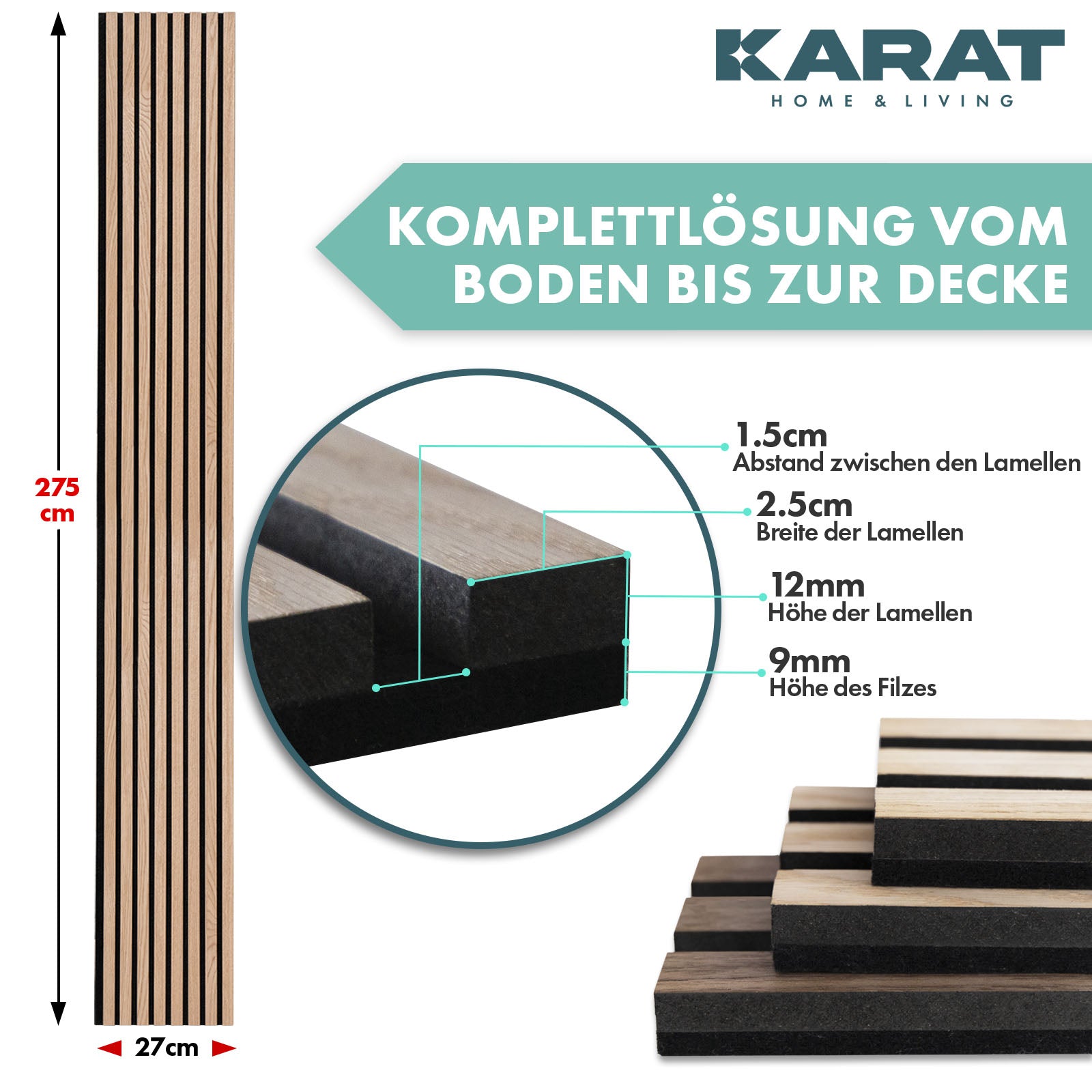 Wood-look acoustic panels | Timeless design for pleasant room acoustics | Available in 3 designs and 2 sizes