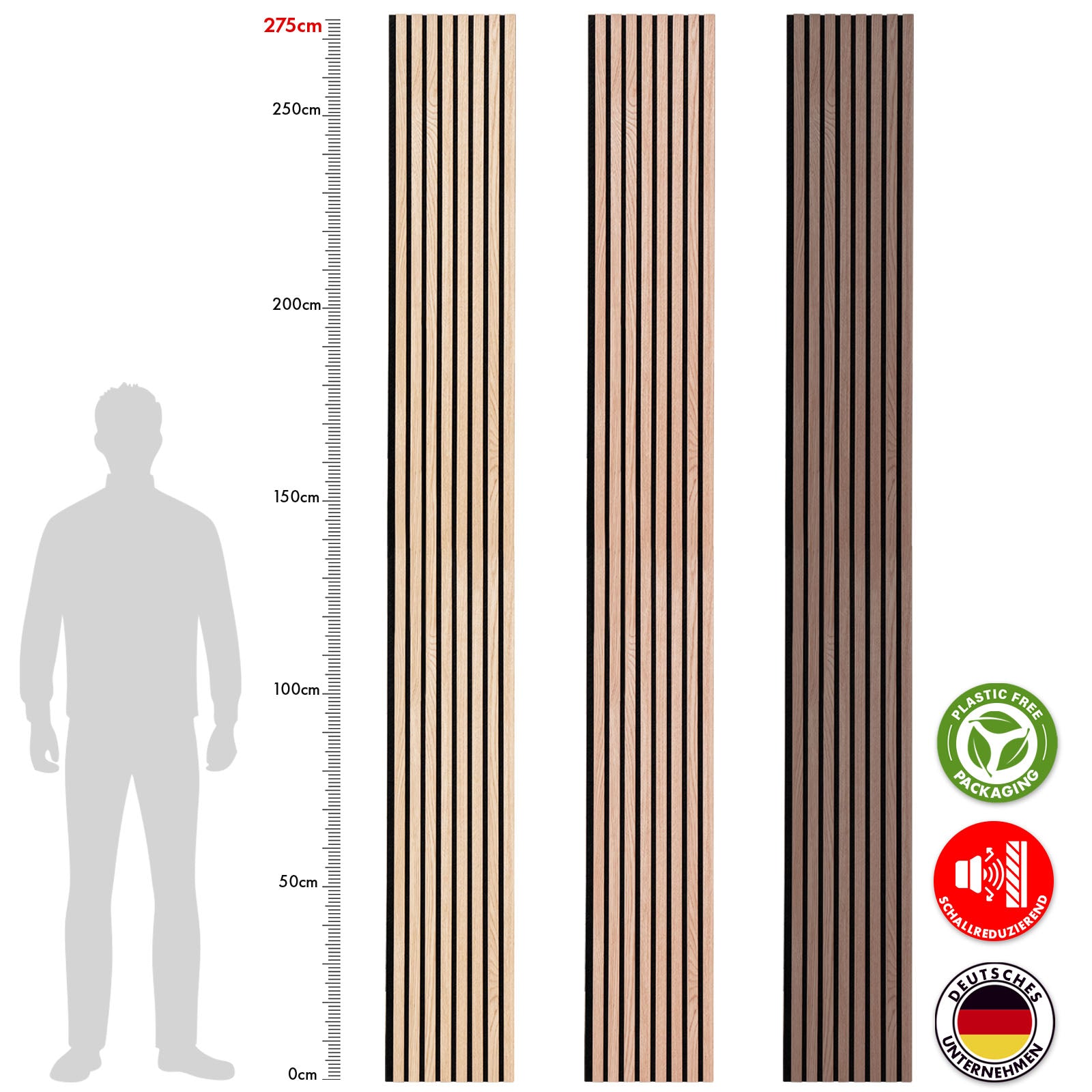 Wood-look acoustic panels | Timeless design for pleasant room acoustics | Available in 3 designs and 2 sizes