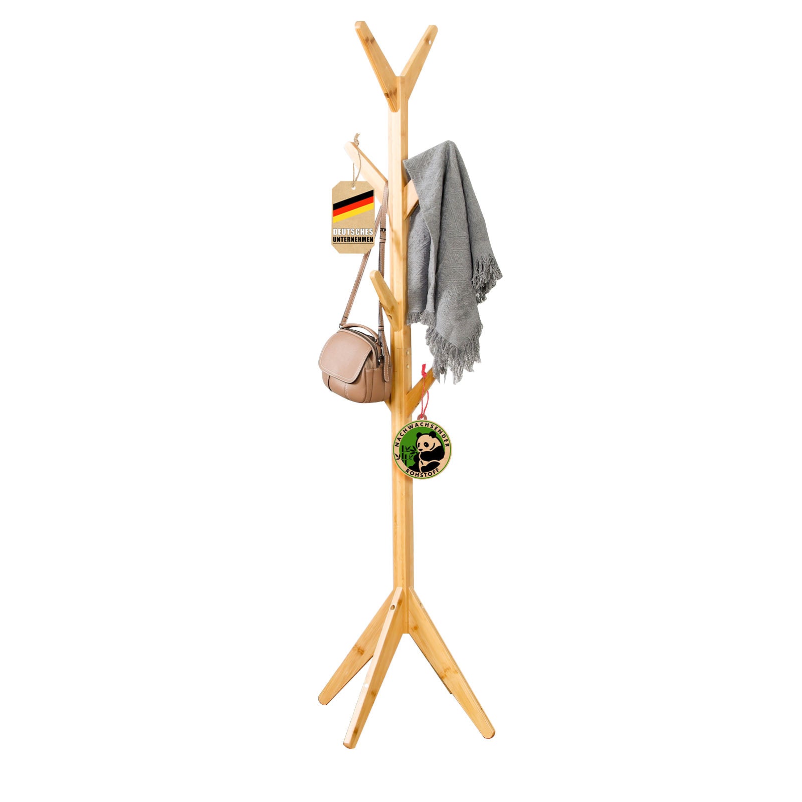 Bamboo Wall Mount Coat Rack With Shelf - Space Saving Entryway Organizer With Hooks