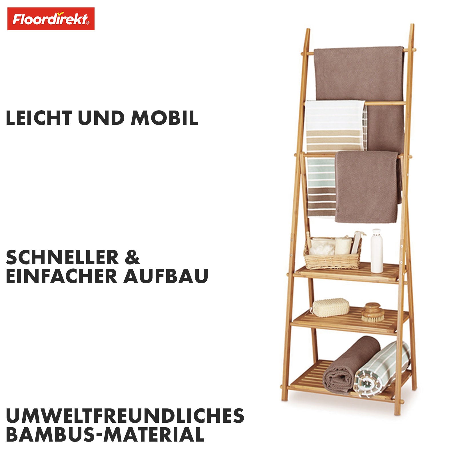 Bamboo towel rail | Minnesota | Folding towel rail with shelves