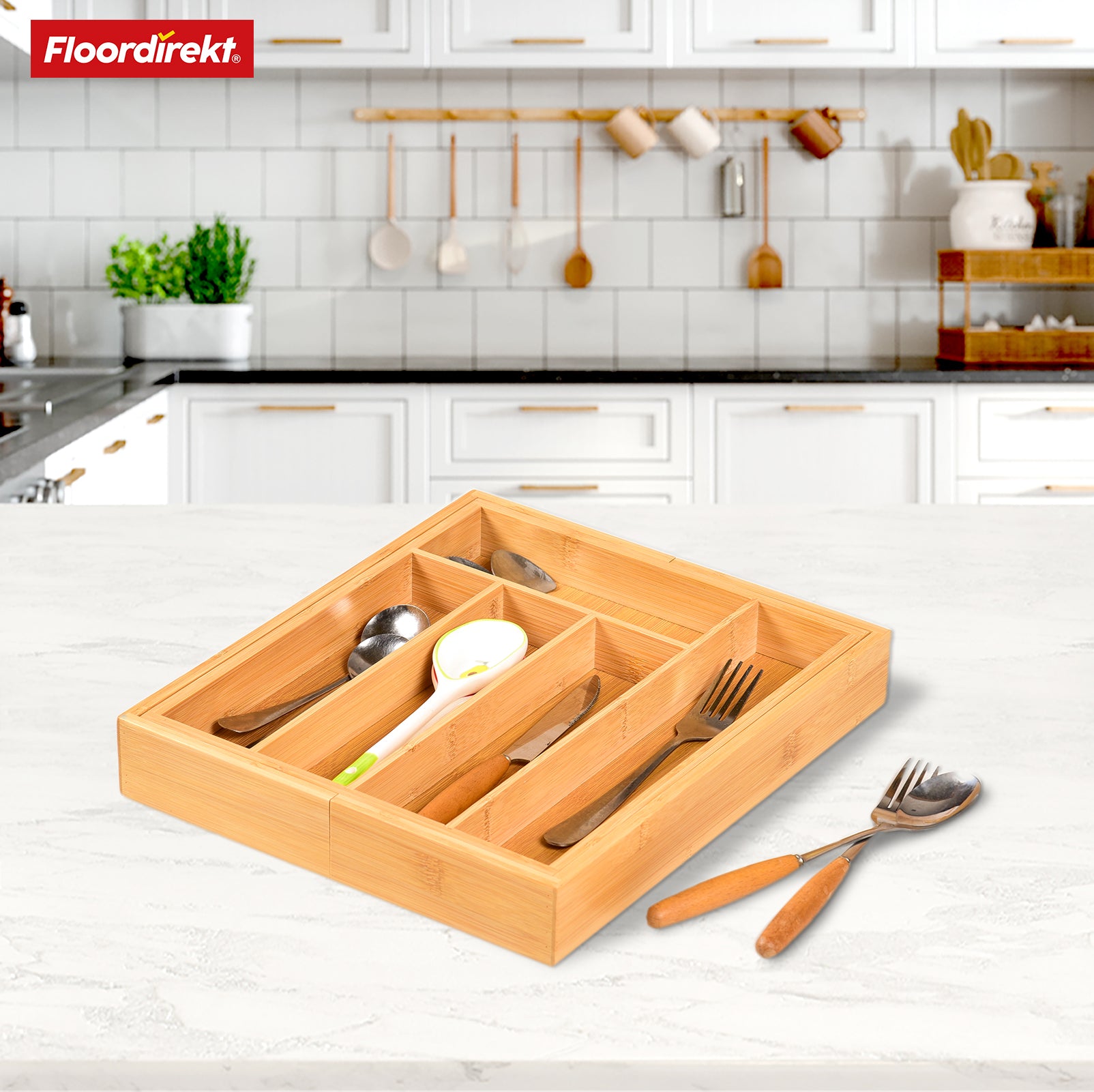 Bamboo cutlery tray | Nevada | Adjustable and sustainable organiser for perfectly customised drawer storage