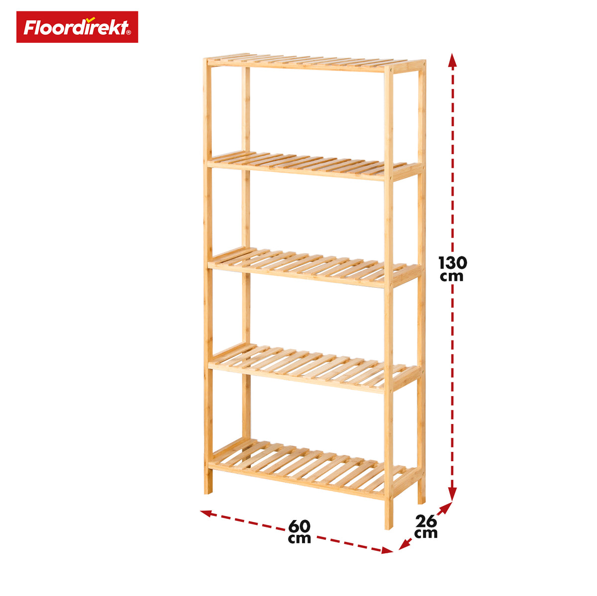 Bamboo standing shelf | Ohio | Space-saving wooden shelf with 5 shelves | Ideal for bathroom, bedroom and living room
