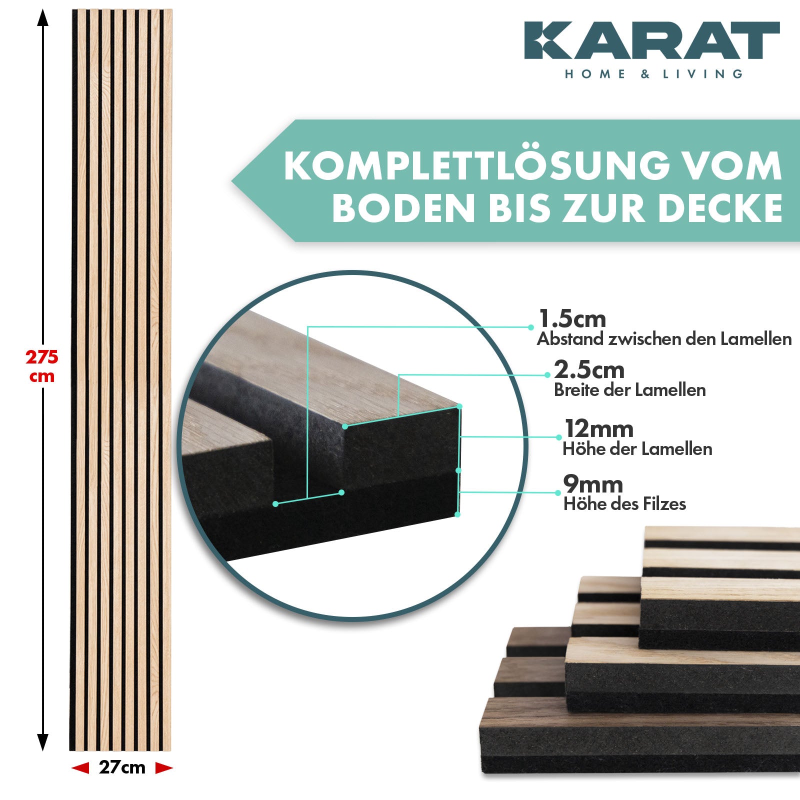 Wood-look acoustic panels | Timeless design for pleasant room acoustics | Available in 3 designs and 2 sizes