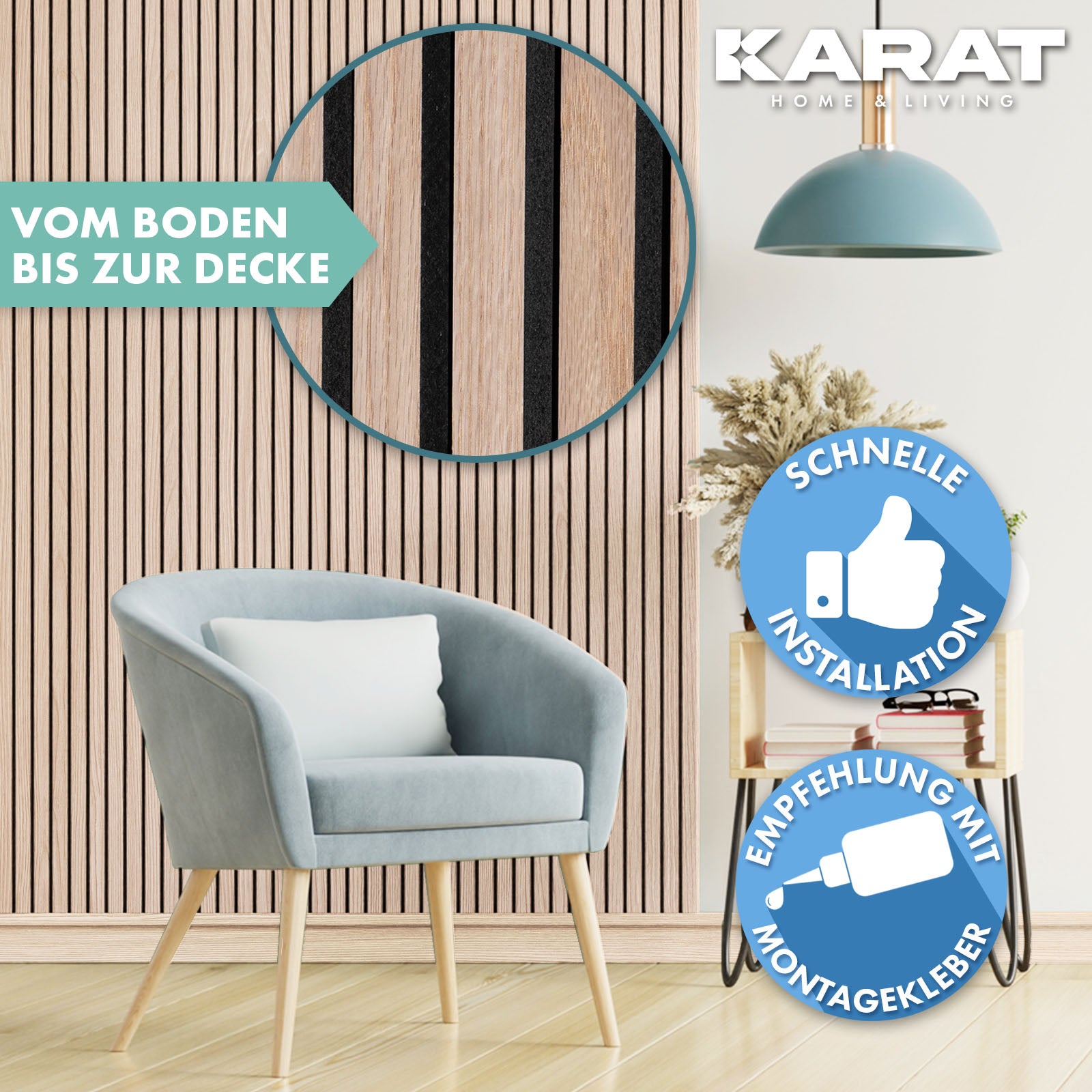 Wood-look acoustic panels | Timeless design for pleasant room acoustics | Available in 3 designs and 2 sizes