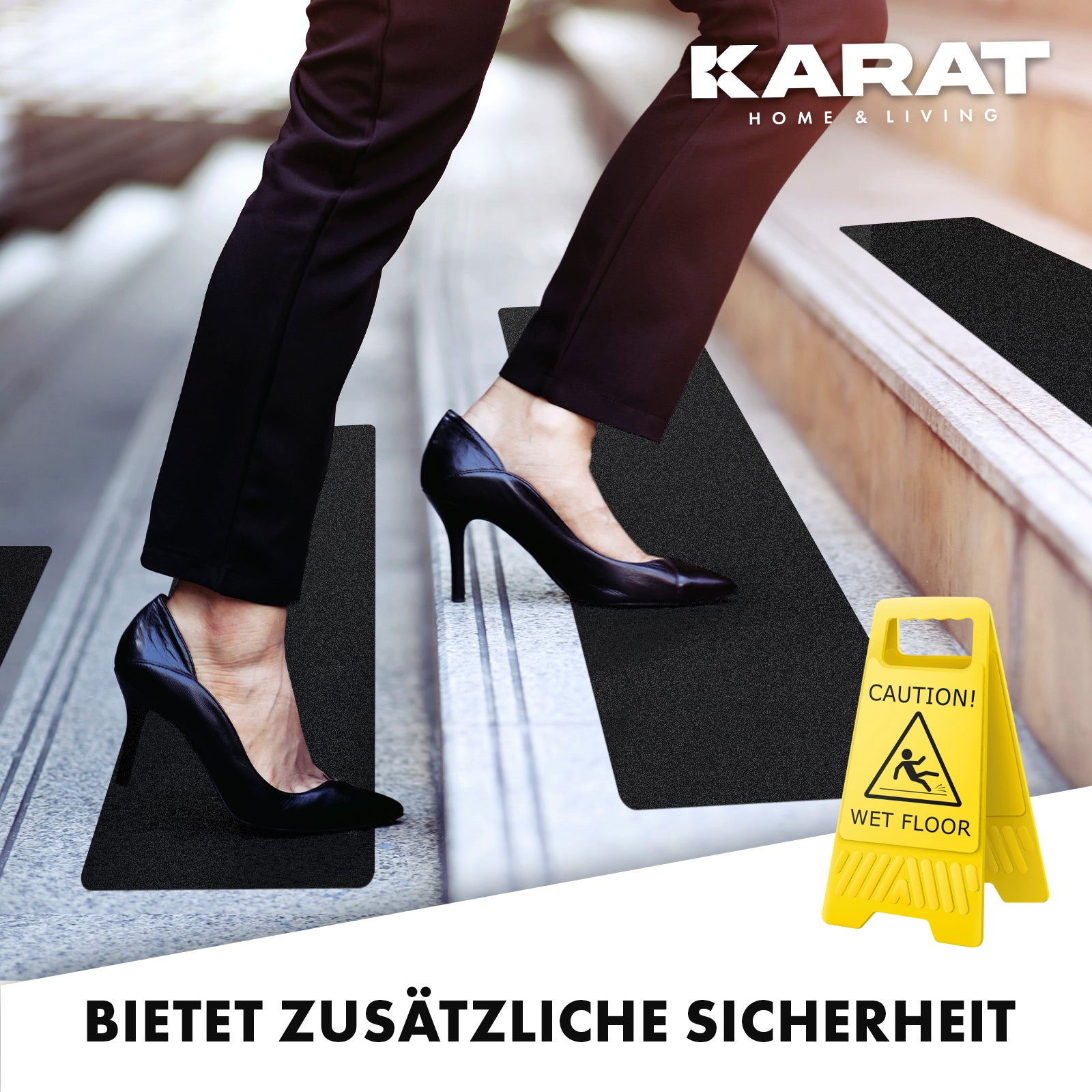 Anti-slip strips for stairs | Nicu | Rough surface | Self-adhesive | Set of 15 including mounting roller | Black | 10 x 61 cm