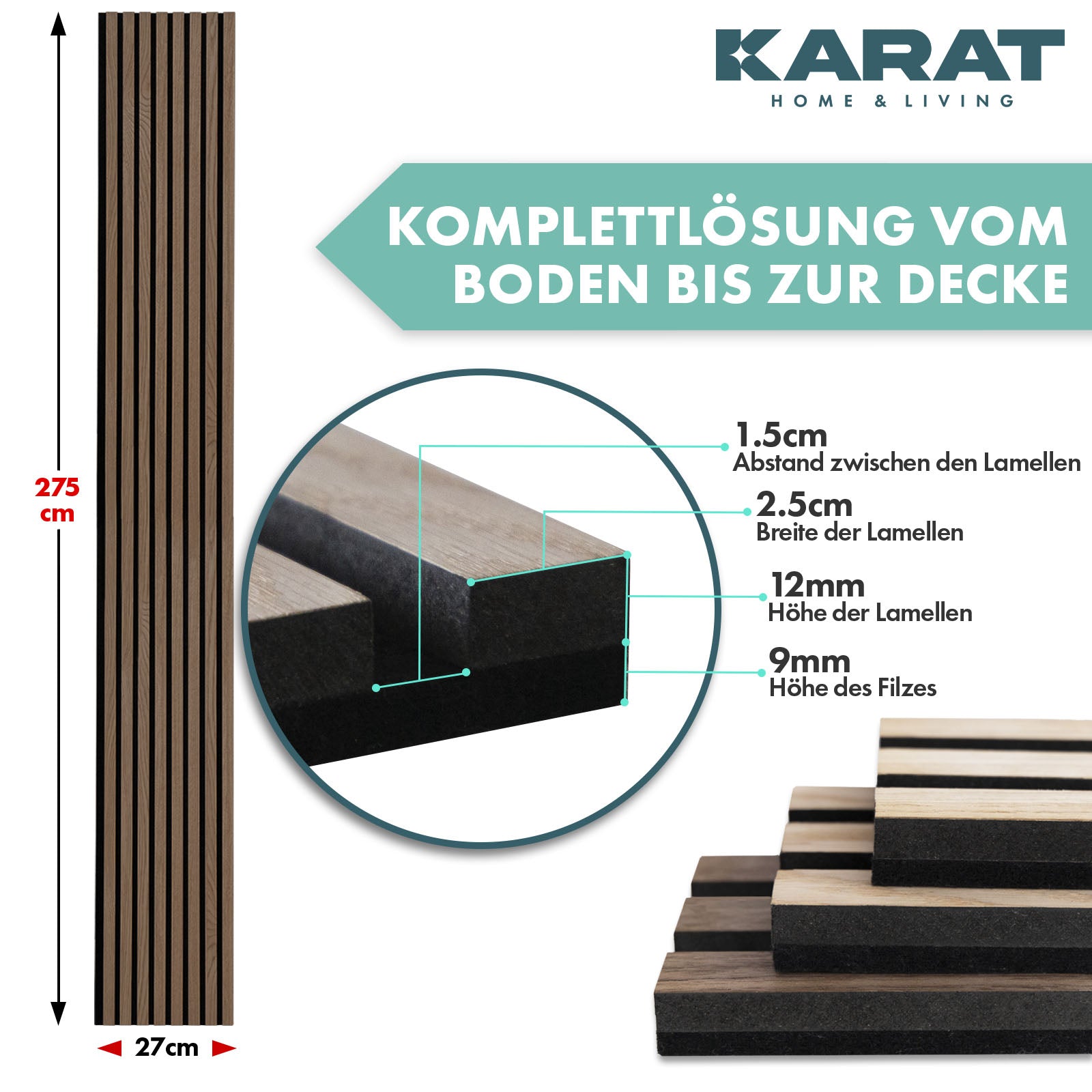 Wood-look acoustic panels | Timeless design for pleasant room acoustics | Available in 3 designs and 2 sizes