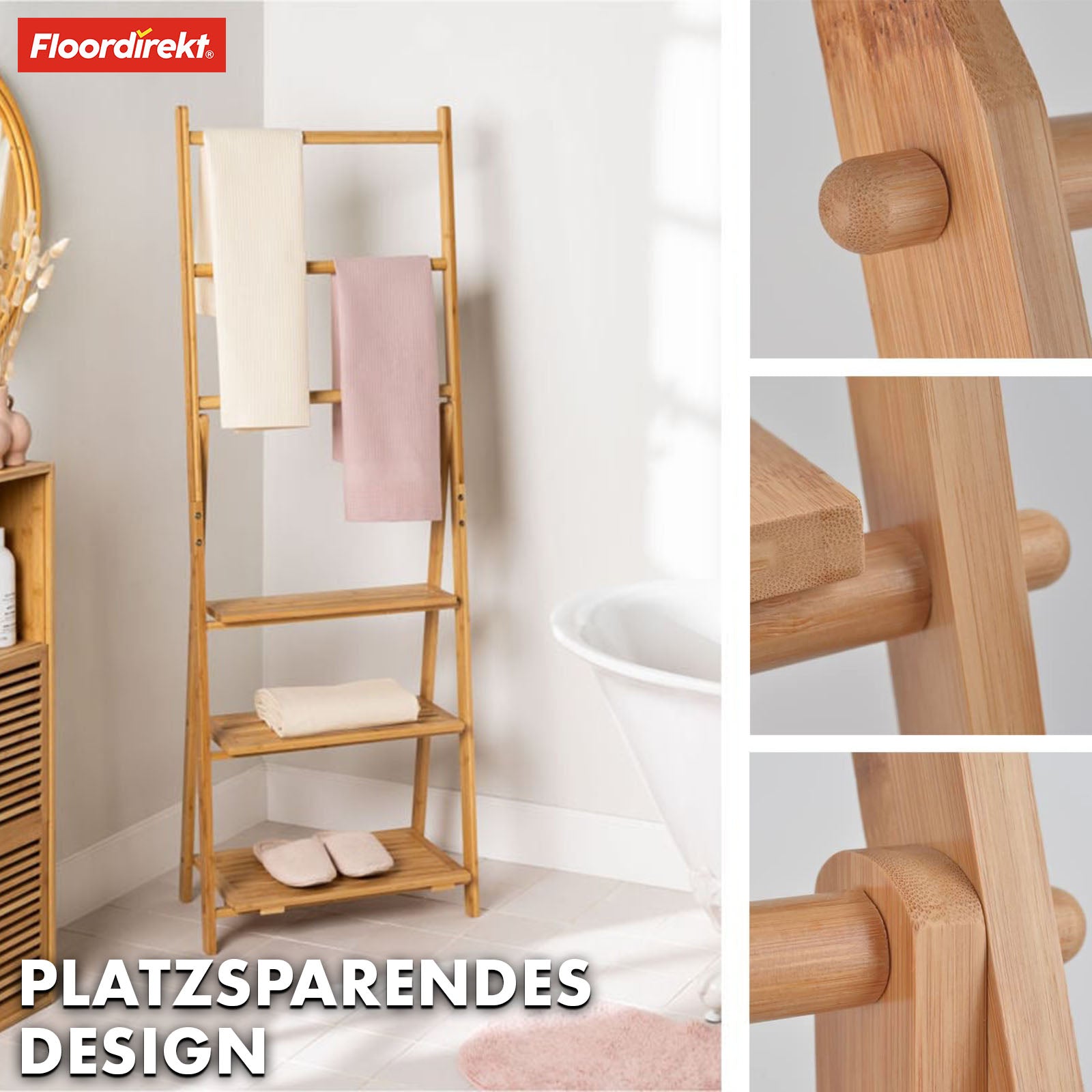 Bamboo towel rail | Minnesota | Folding towel rail with shelves