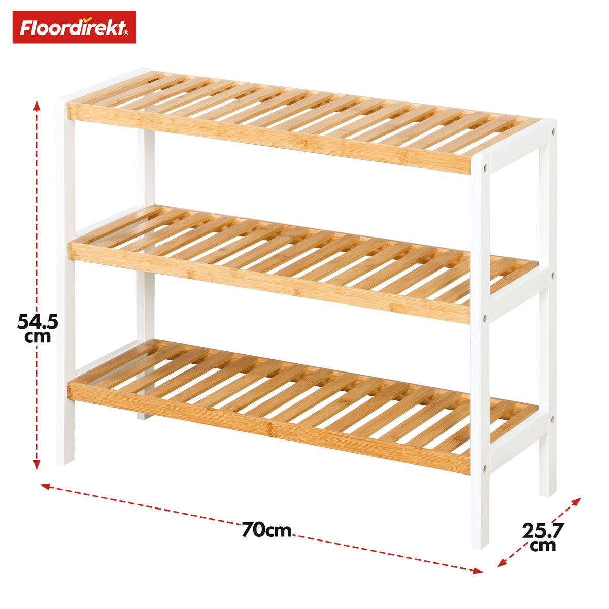 Bamboo shoe rack | Michigan | Stylish, space-saving rack with 3 shelves