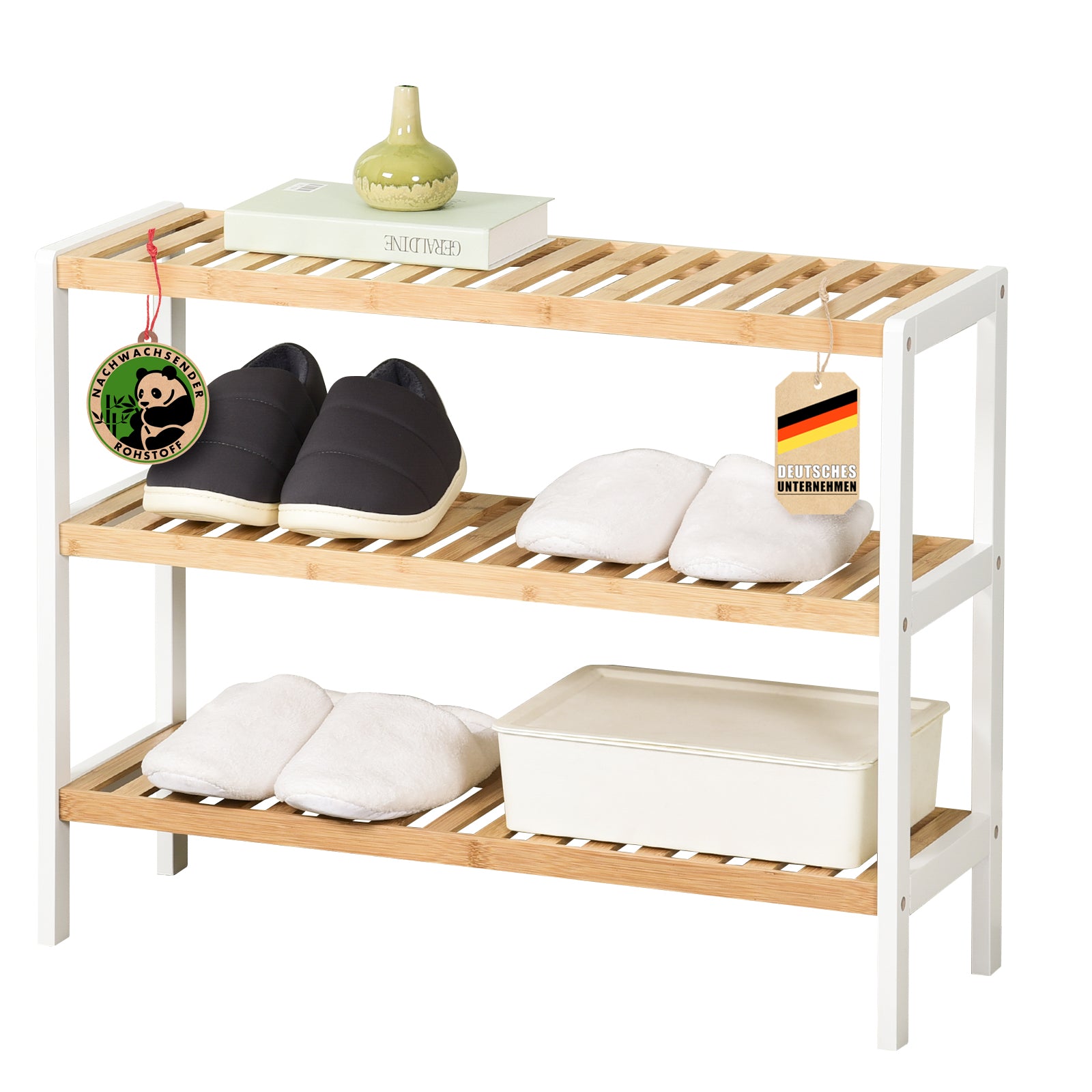 Bamboo shoe rack Michigan Stylish, space-saving rack with shelve