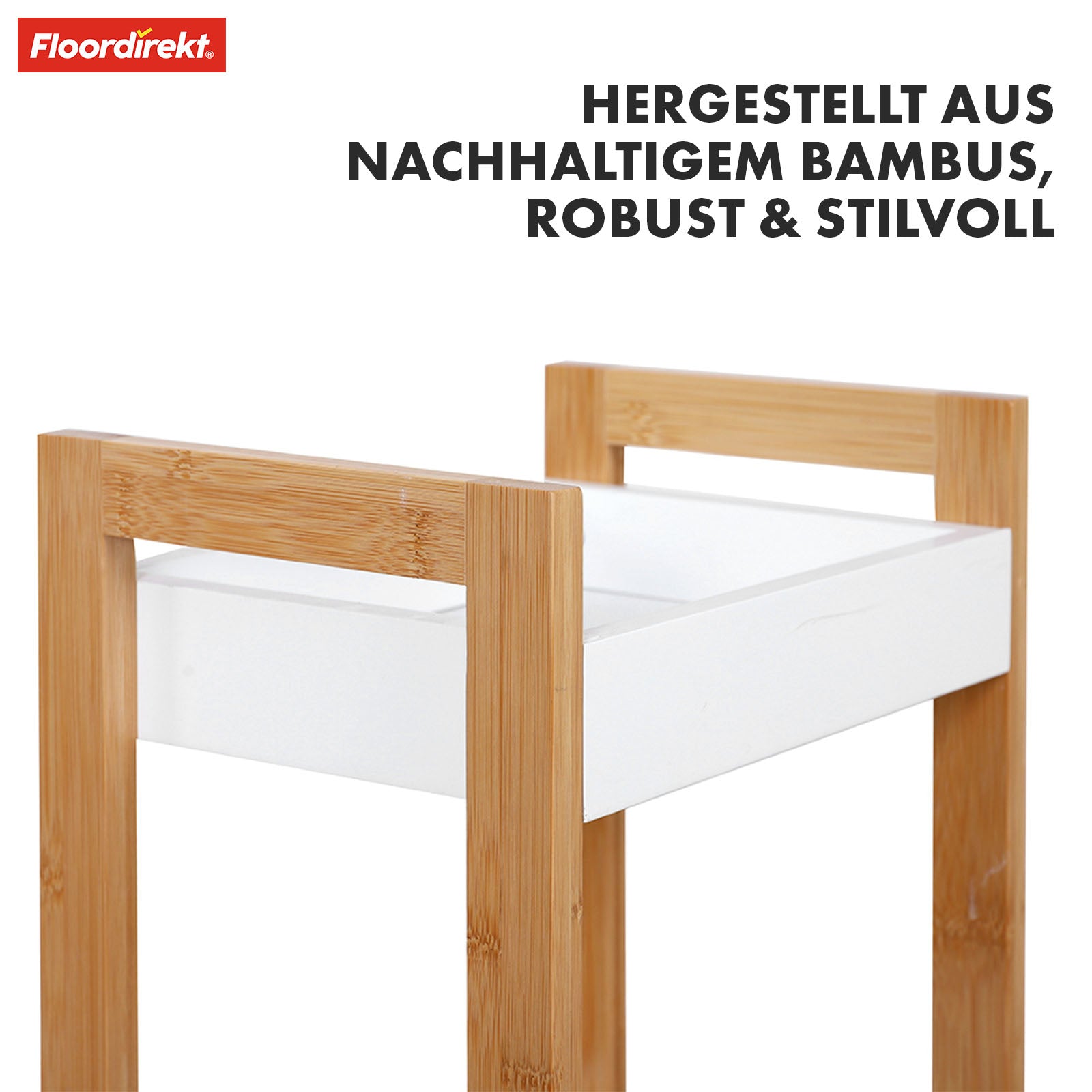 Bamboo bathroom shelf | Texas | 3-tier shelf with white design and bamboo legs
