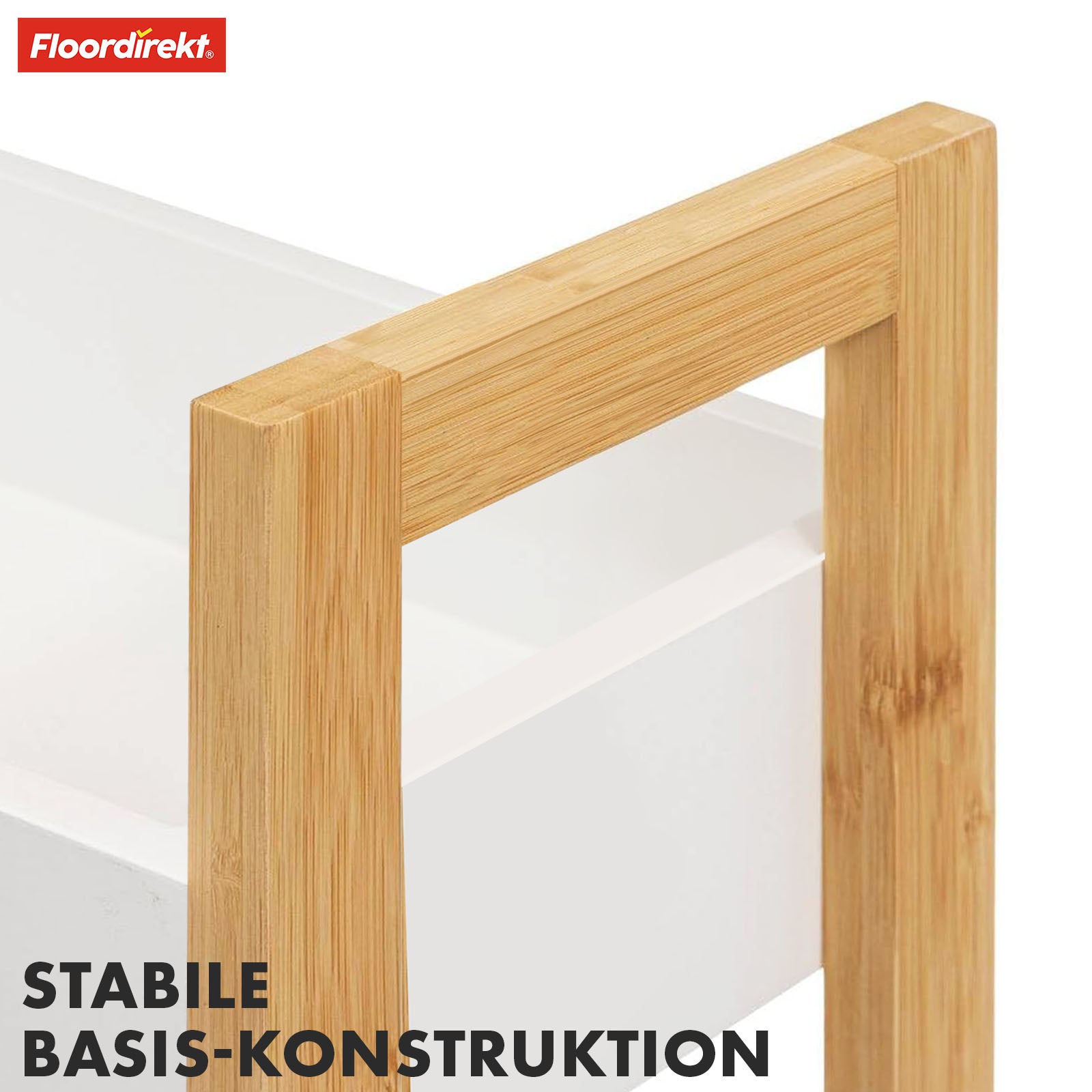 Bamboo bathroom shelf | Texas | 3-tier shelf with white design and bamboo legs