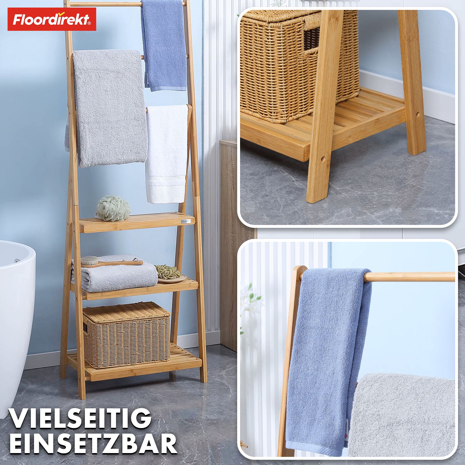Bamboo towel rail | Minnesota | Folding towel rail with shelves