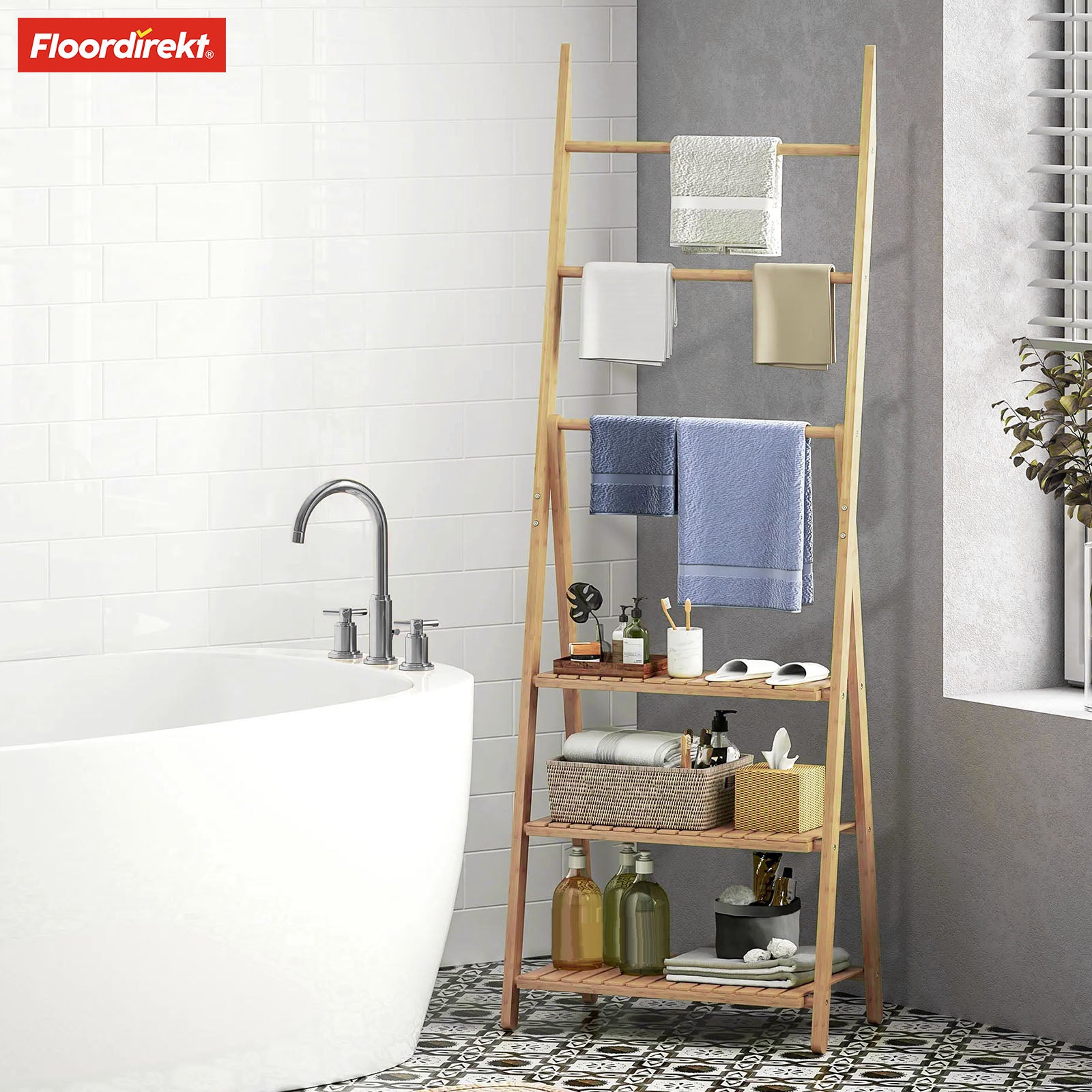 Bamboo towel rail | Minnesota | Folding towel rail with shelves