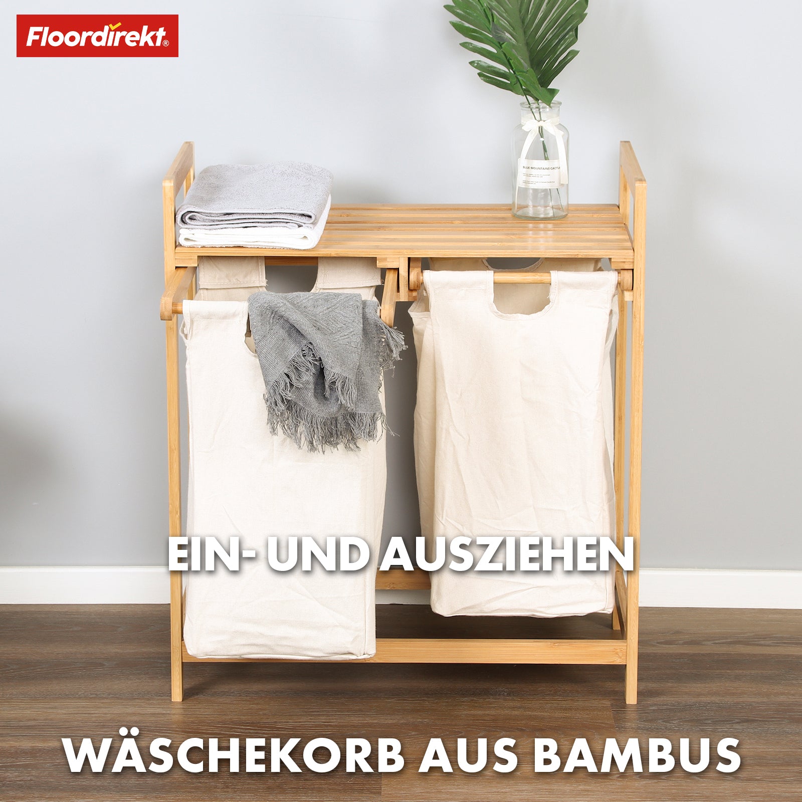 Bamboo laundry basket | Dakota | Stylish laundry sorter with 2 laundry bags