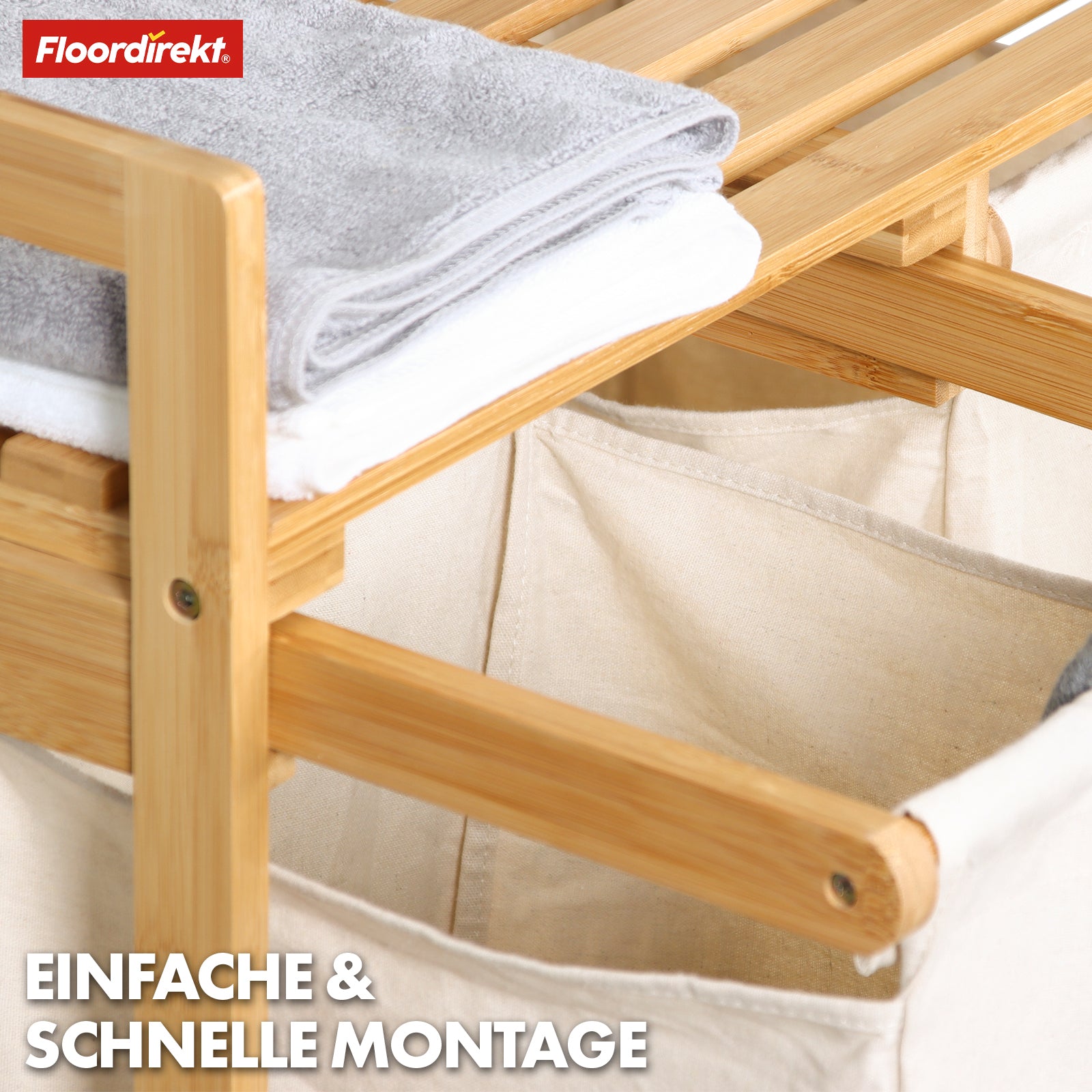 Bamboo laundry basket | Dakota | Stylish laundry sorter with 2 laundry bags