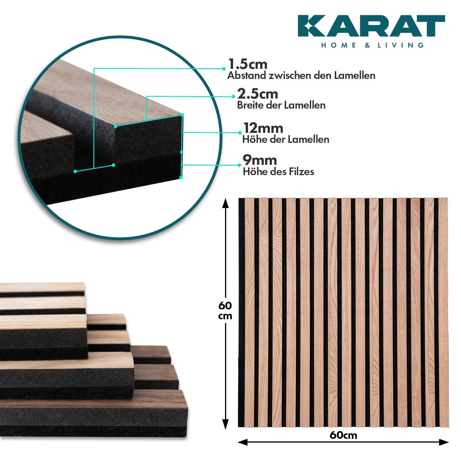 Wood-look acoustic panels | Timeless design for pleasant room acoustics | Available in 3 designs and 2 sizes