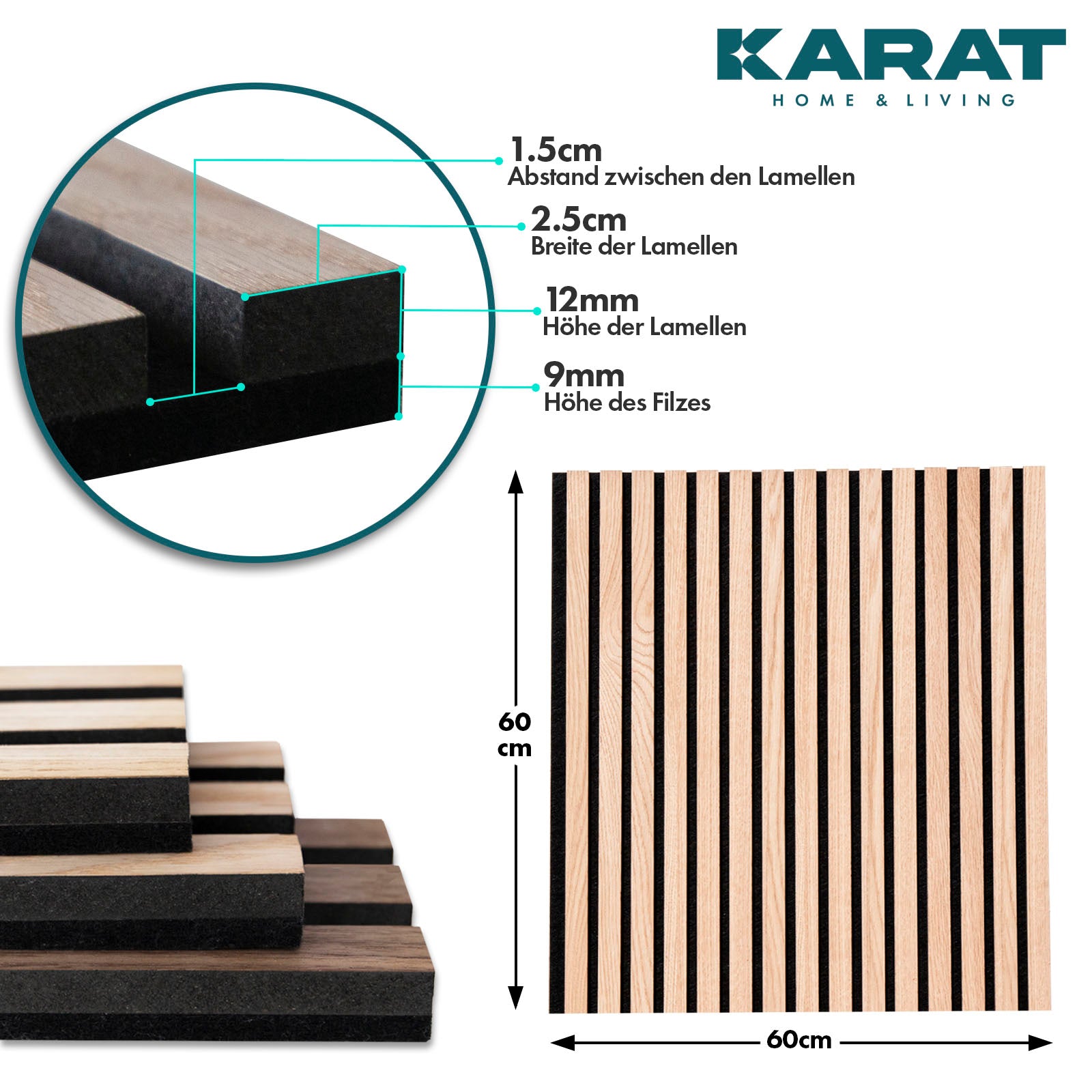 Wood-look acoustic panels | Timeless design for pleasant room acoustics | Available in 3 designs and 2 sizes