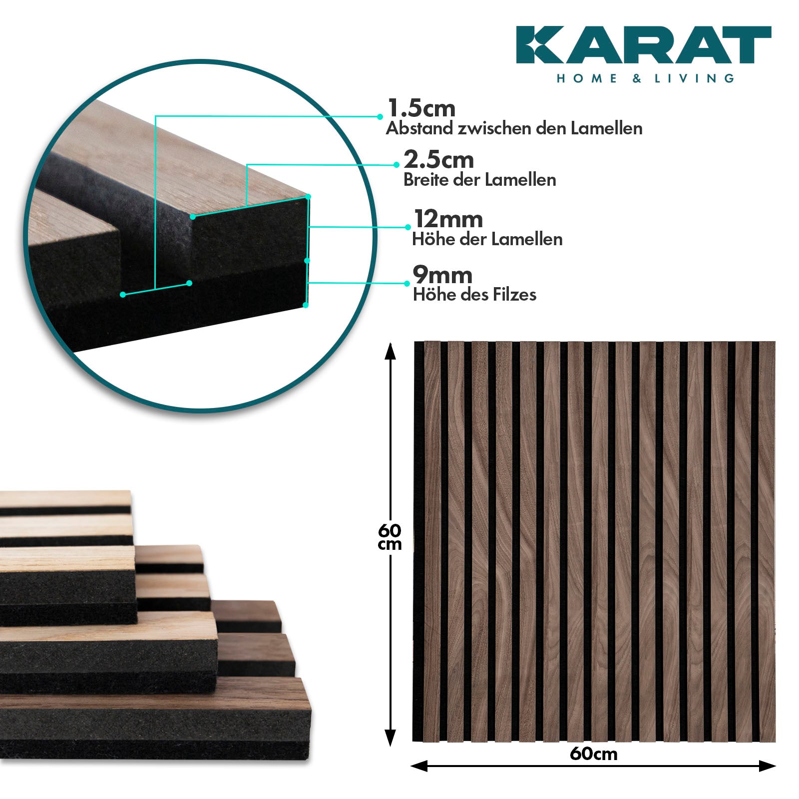 Wood-look acoustic panels | Timeless design for pleasant room acoustics | Available in 3 designs and 2 sizes