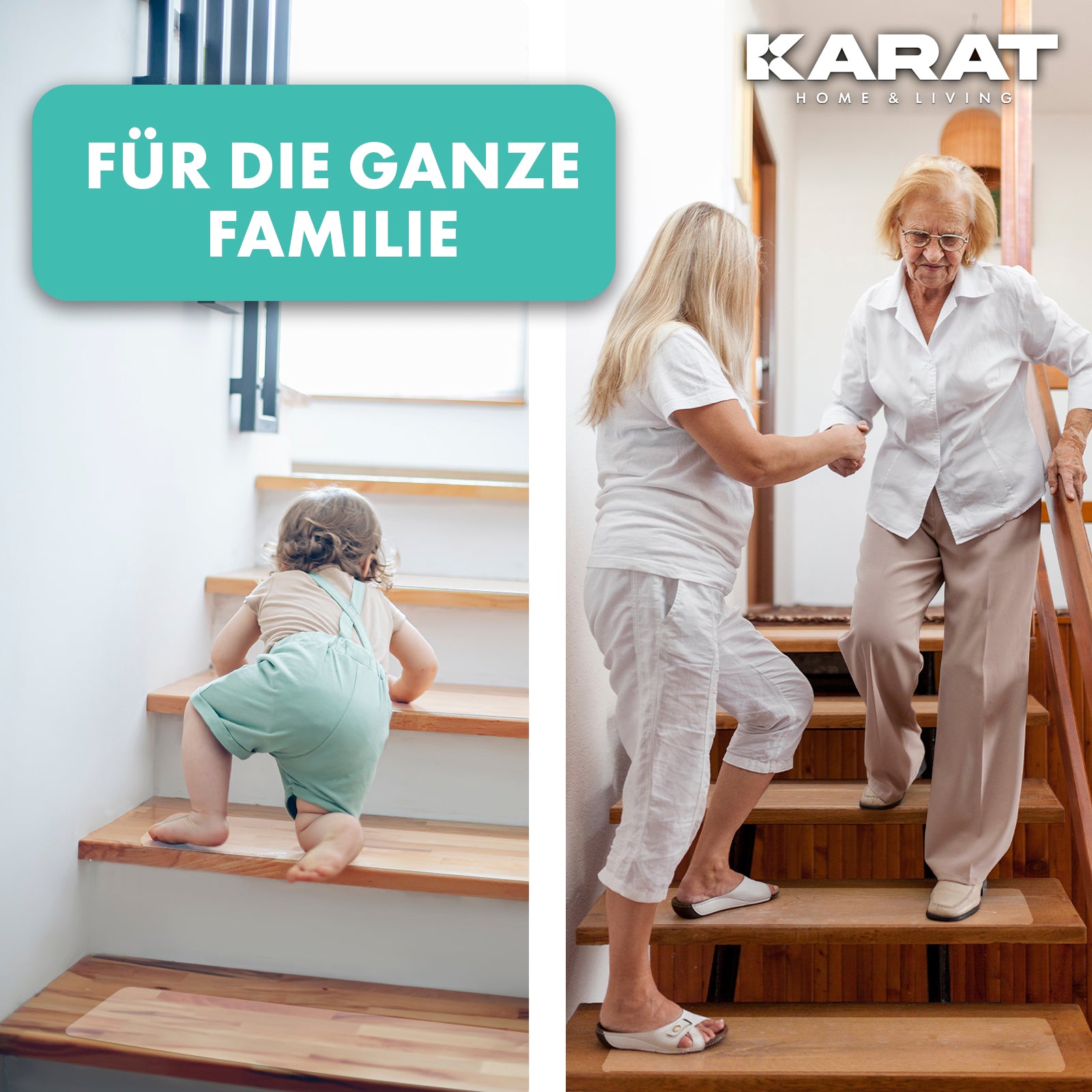 Anti-slip strips for stairs | Henri | Textured surface | Self-adhesive | Set of 15 including mounting roller | Transparent | 10 x 60 cm