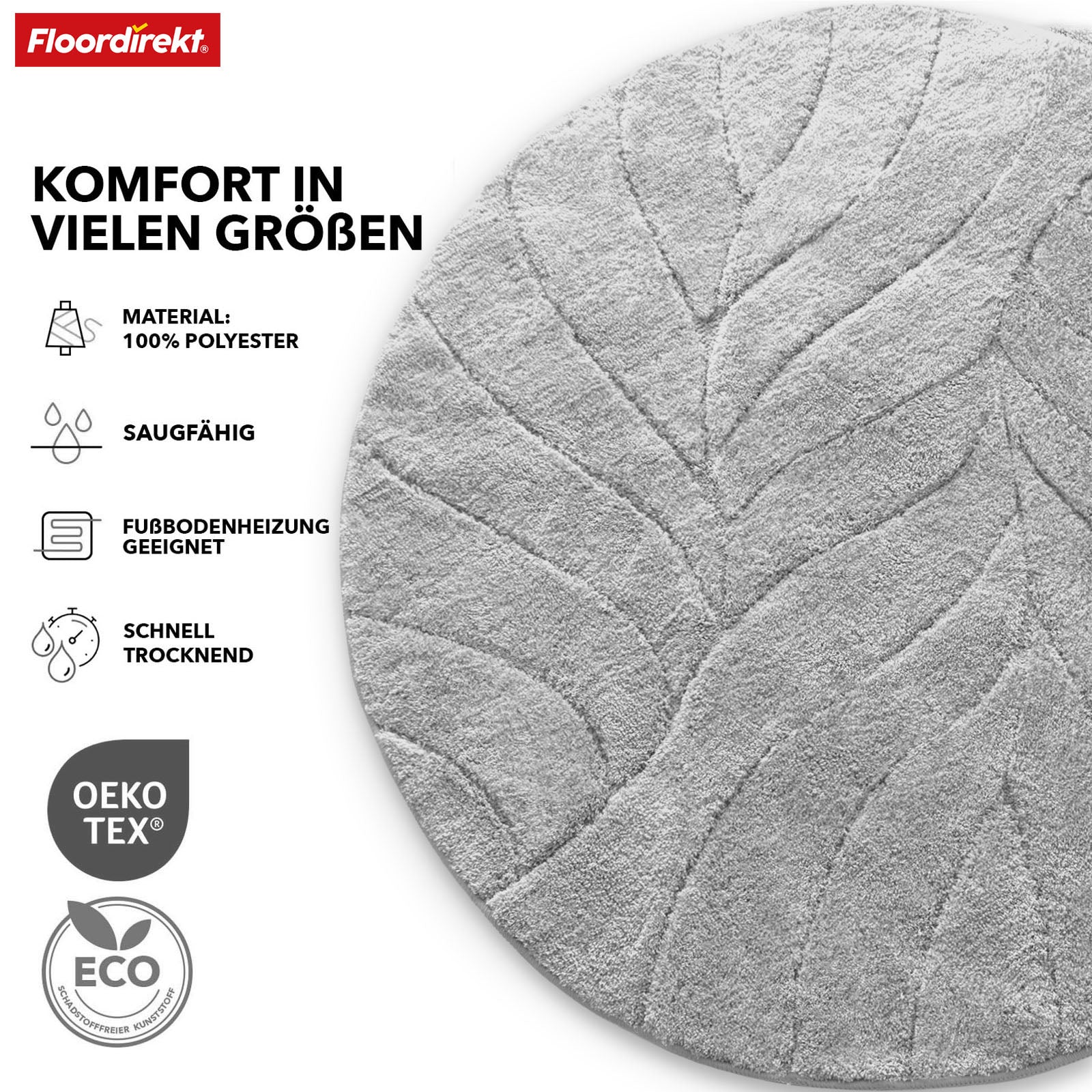 Bath mat | Maris | Bath mat in round | Soft microfibre, non-slip & suitable for underfloor heating