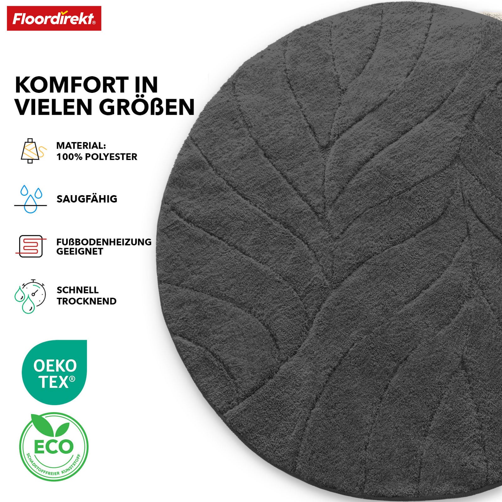 Bath mat | Maris | Bath mat in round | Soft microfibre, non-slip & suitable for underfloor heating