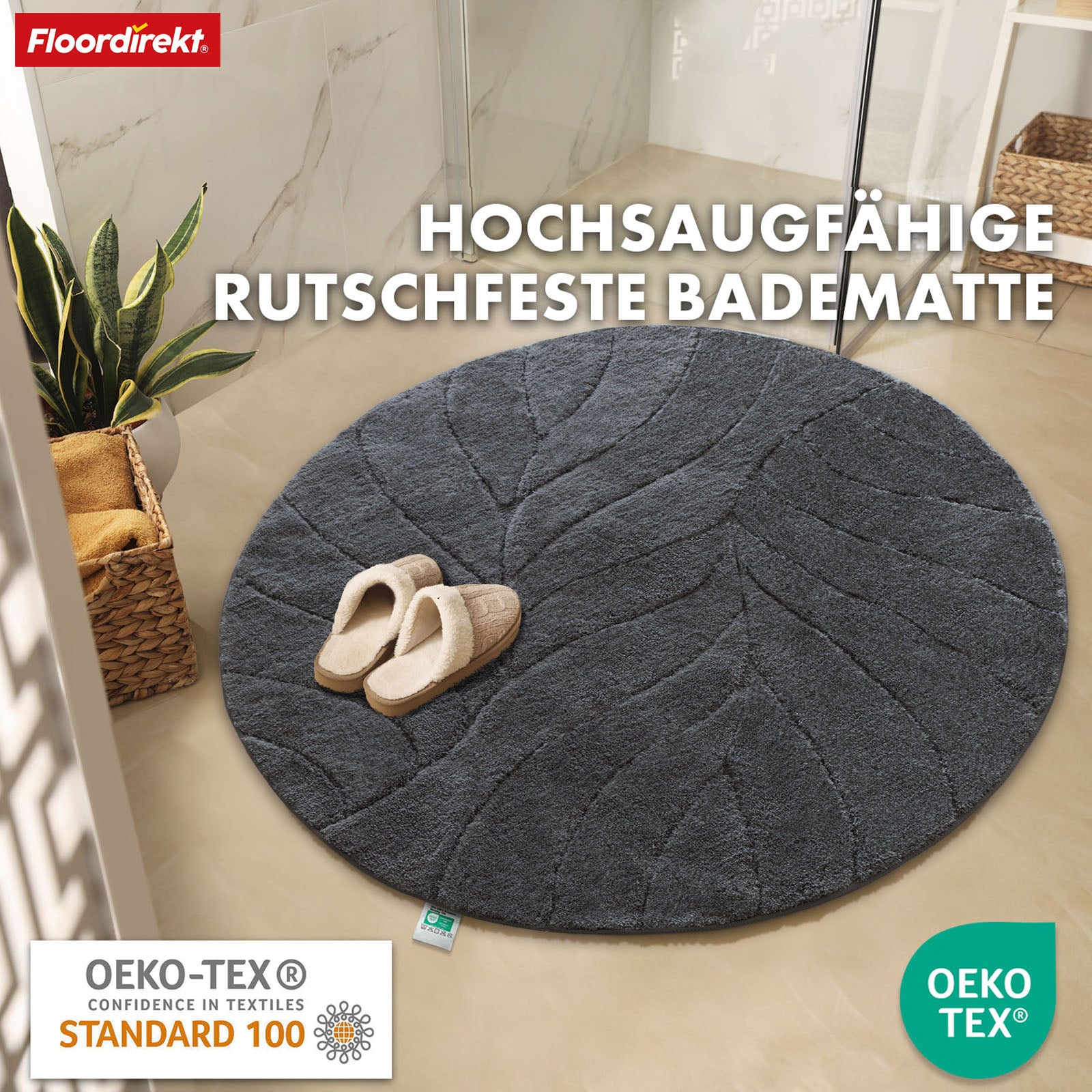 Bath mat | Maris | Bath mat in round | Soft microfibre, non-slip & suitable for underfloor heating