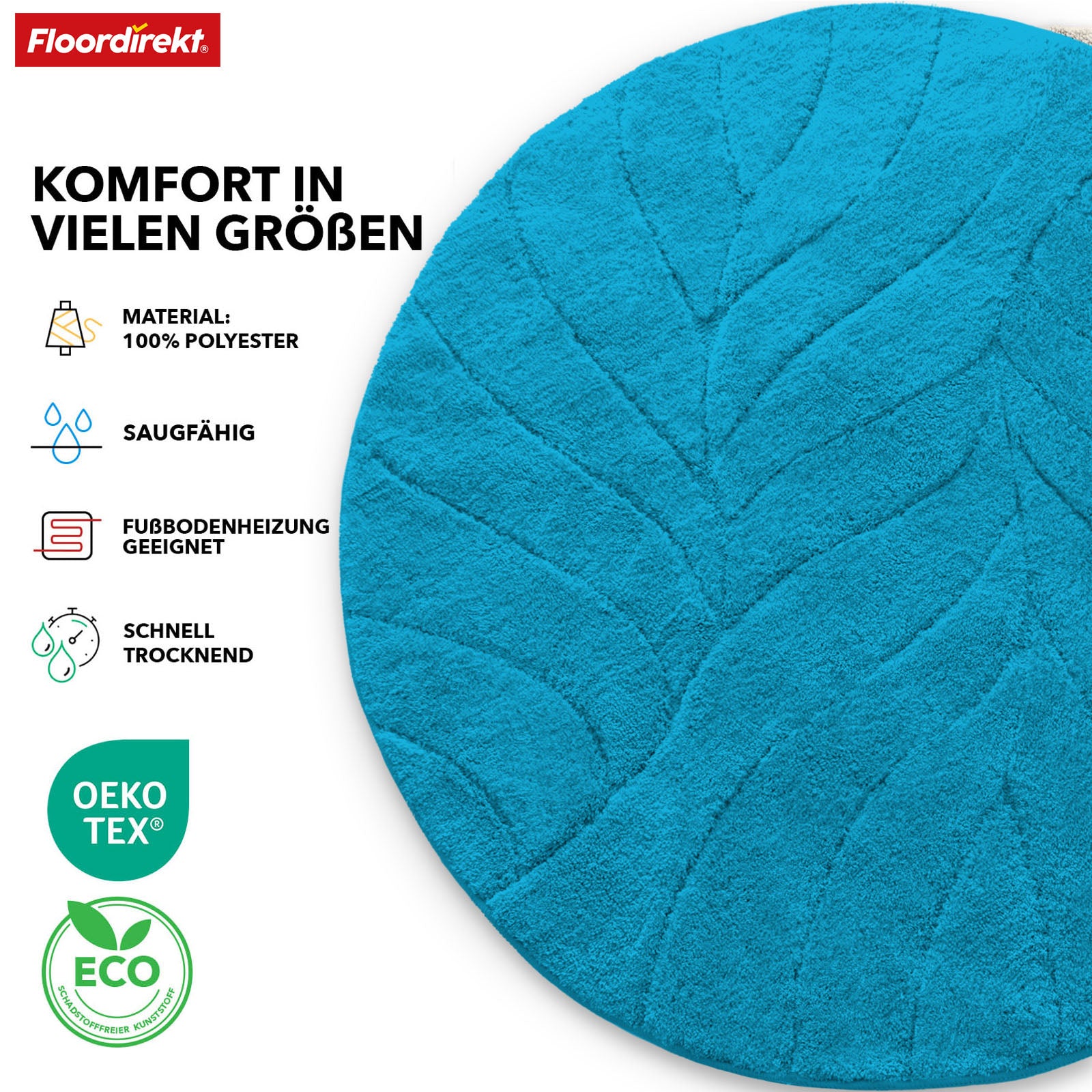 Bath mat | Maris | Bath mat in round | Soft microfibre, non-slip & suitable for underfloor heating