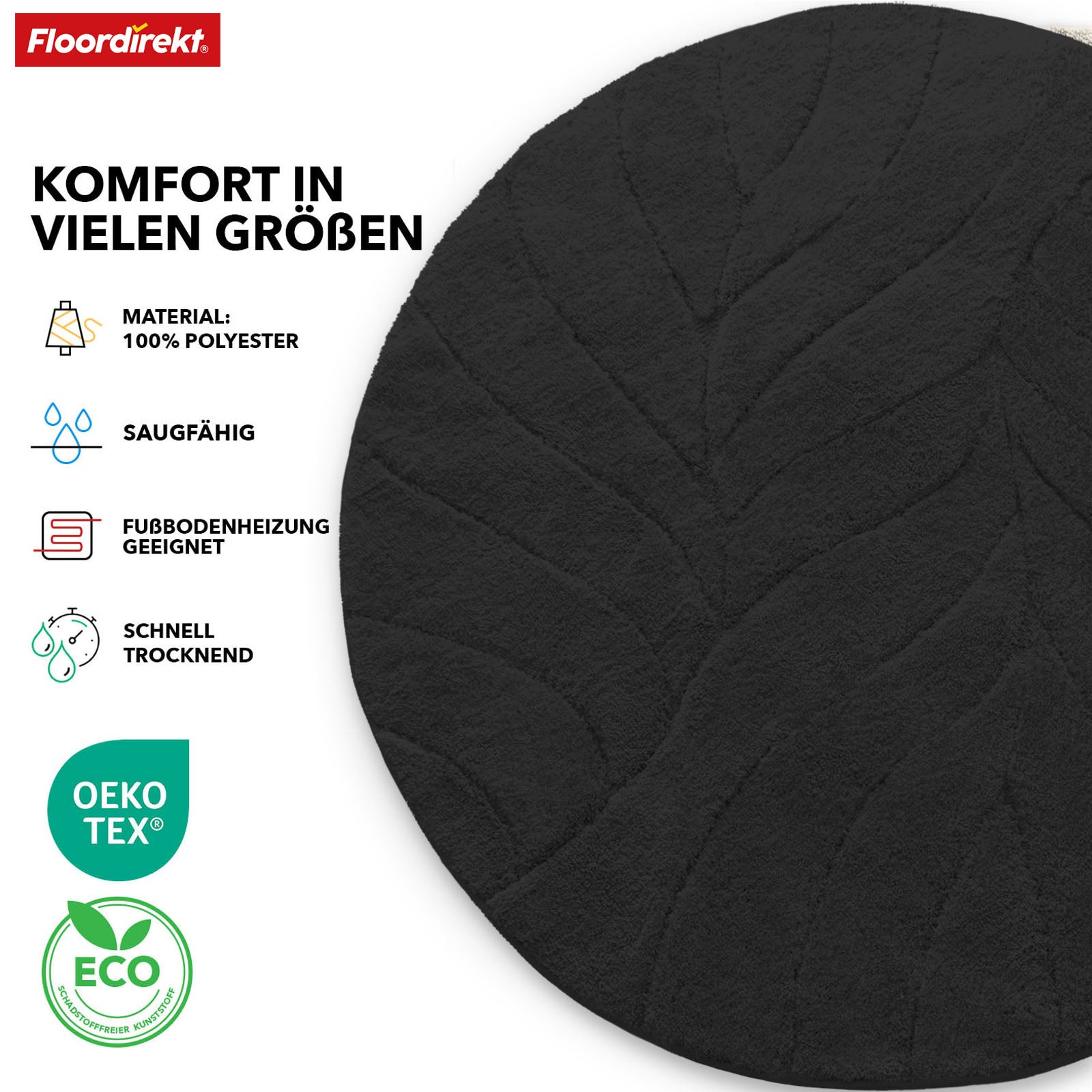 Bath mat | Maris | Bath mat in round | Soft microfibre, non-slip & suitable for underfloor heating