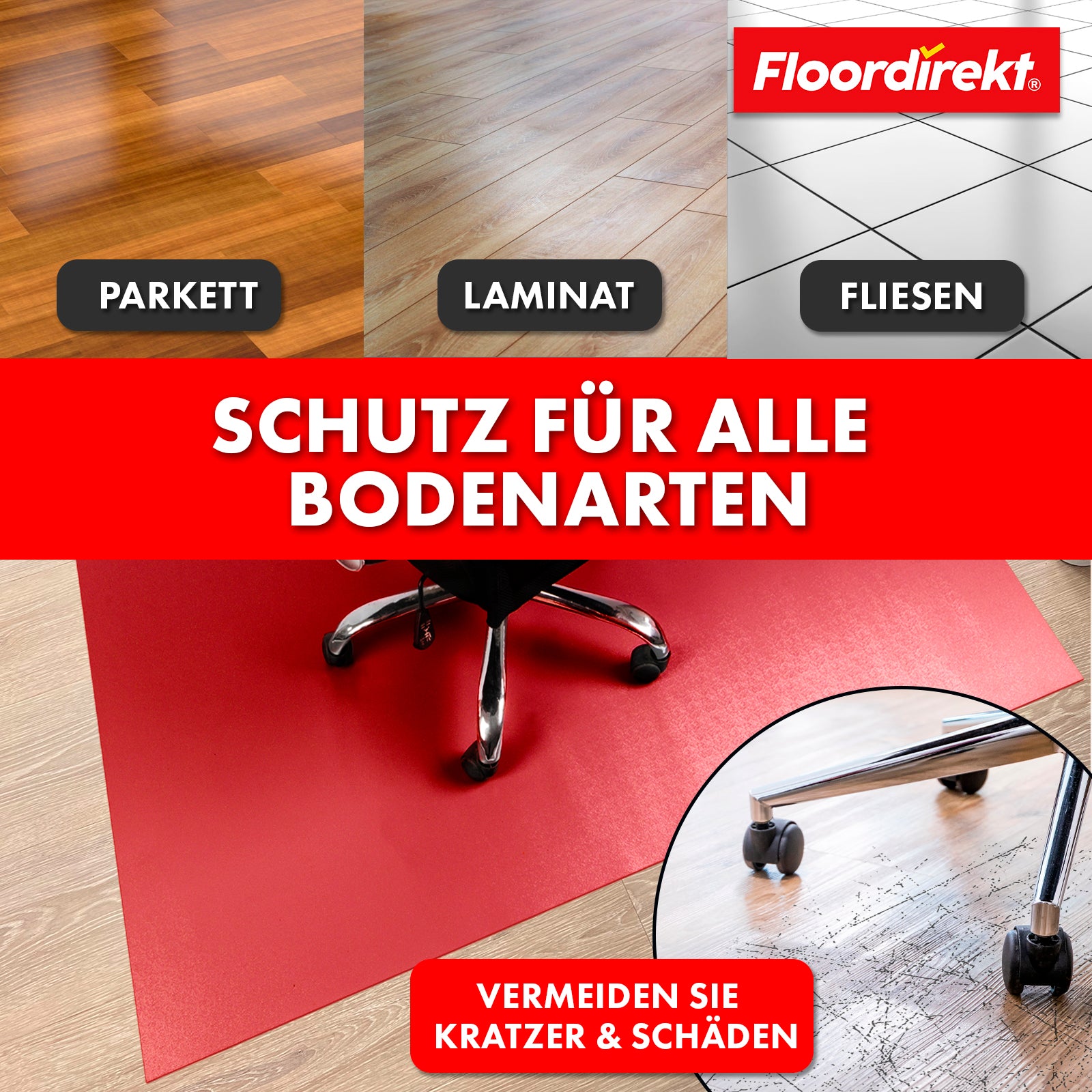 Floor protection mat with bevelled edge in various colours | Kleopatra | Optimum protection for your floors | In many sizes and colours