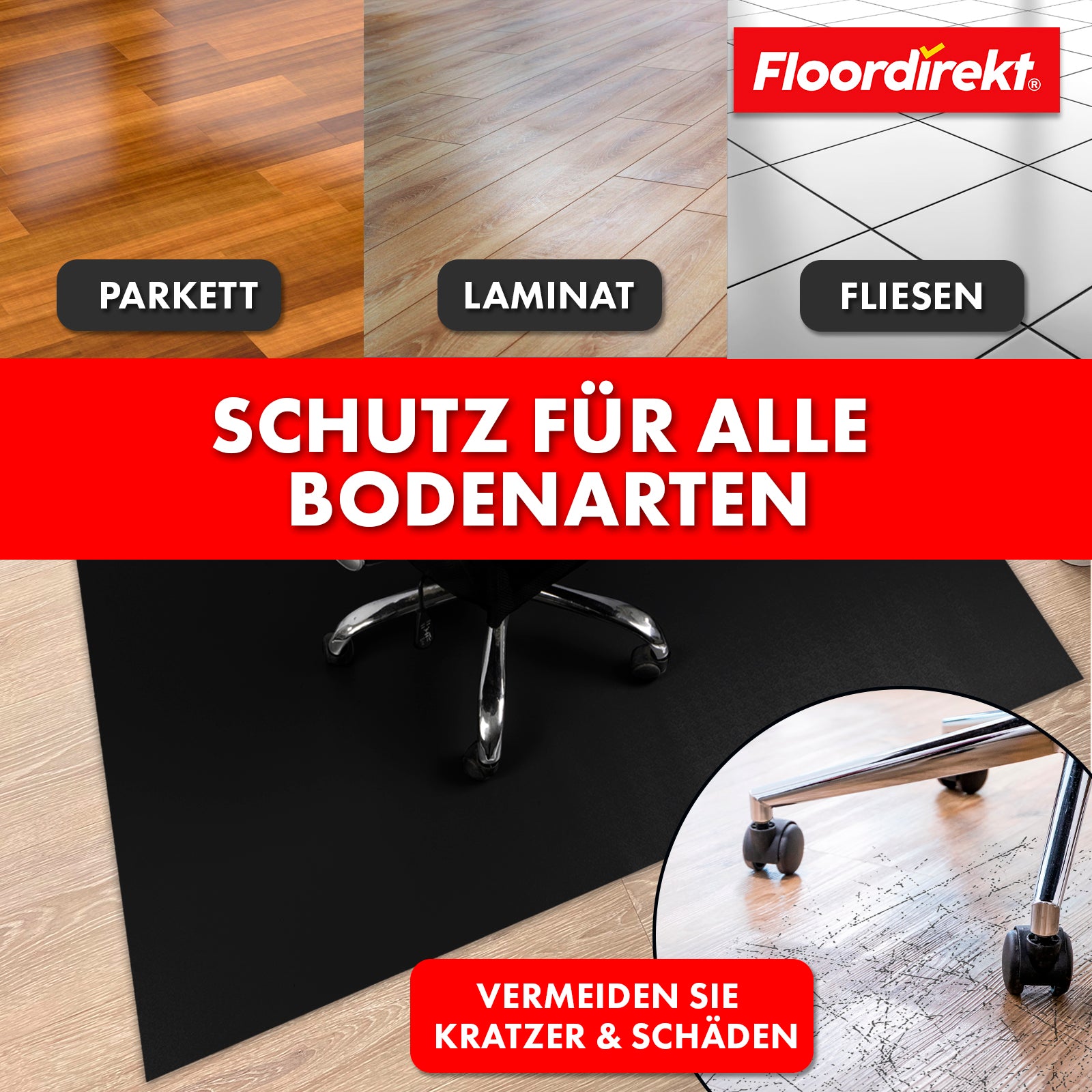 Floor protection mat with bevelled edge in various colours | Kleopatra | Optimum protection for your floors | In many sizes and colours