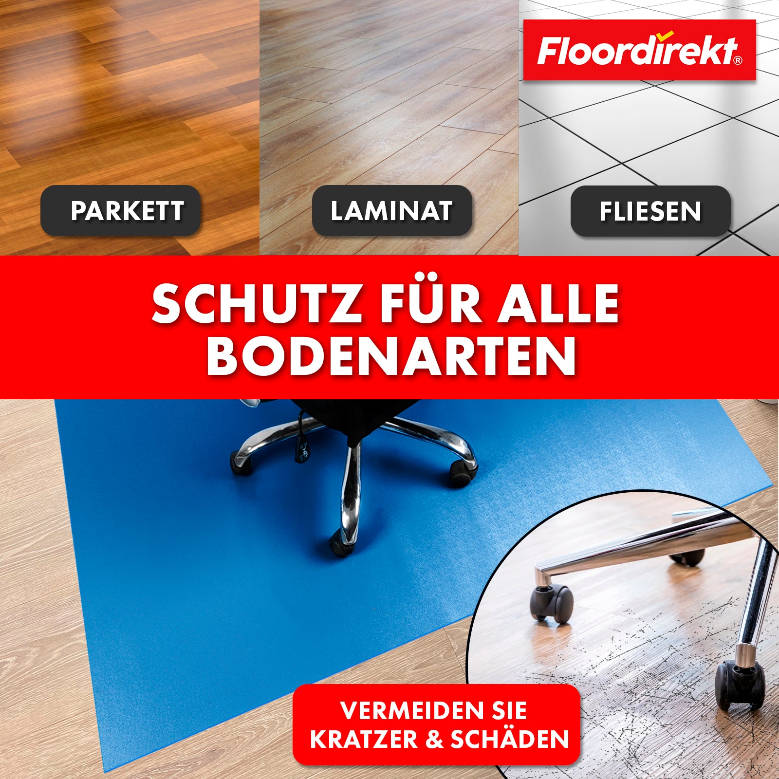 Floor protection mat with bevelled edge in various colours | Kleopatra | Optimum protection for your floors | In many sizes and colours