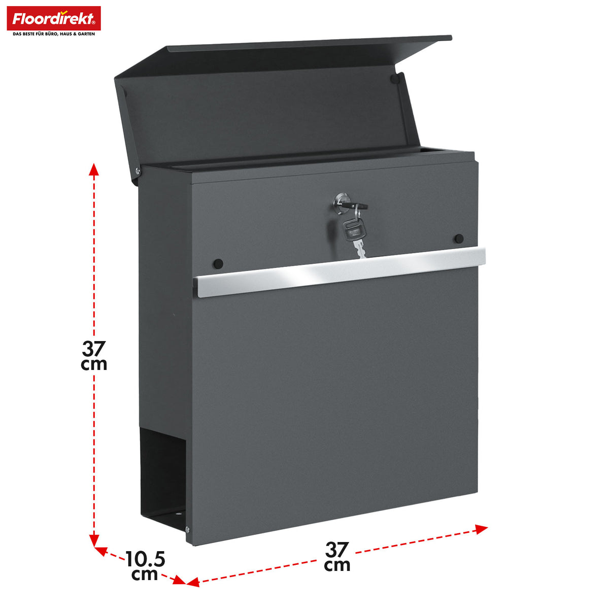 Letterbox | Gaston | Modern wall-mounted letterbox with newspaper compartment & stainless steel nameplate in anthracite