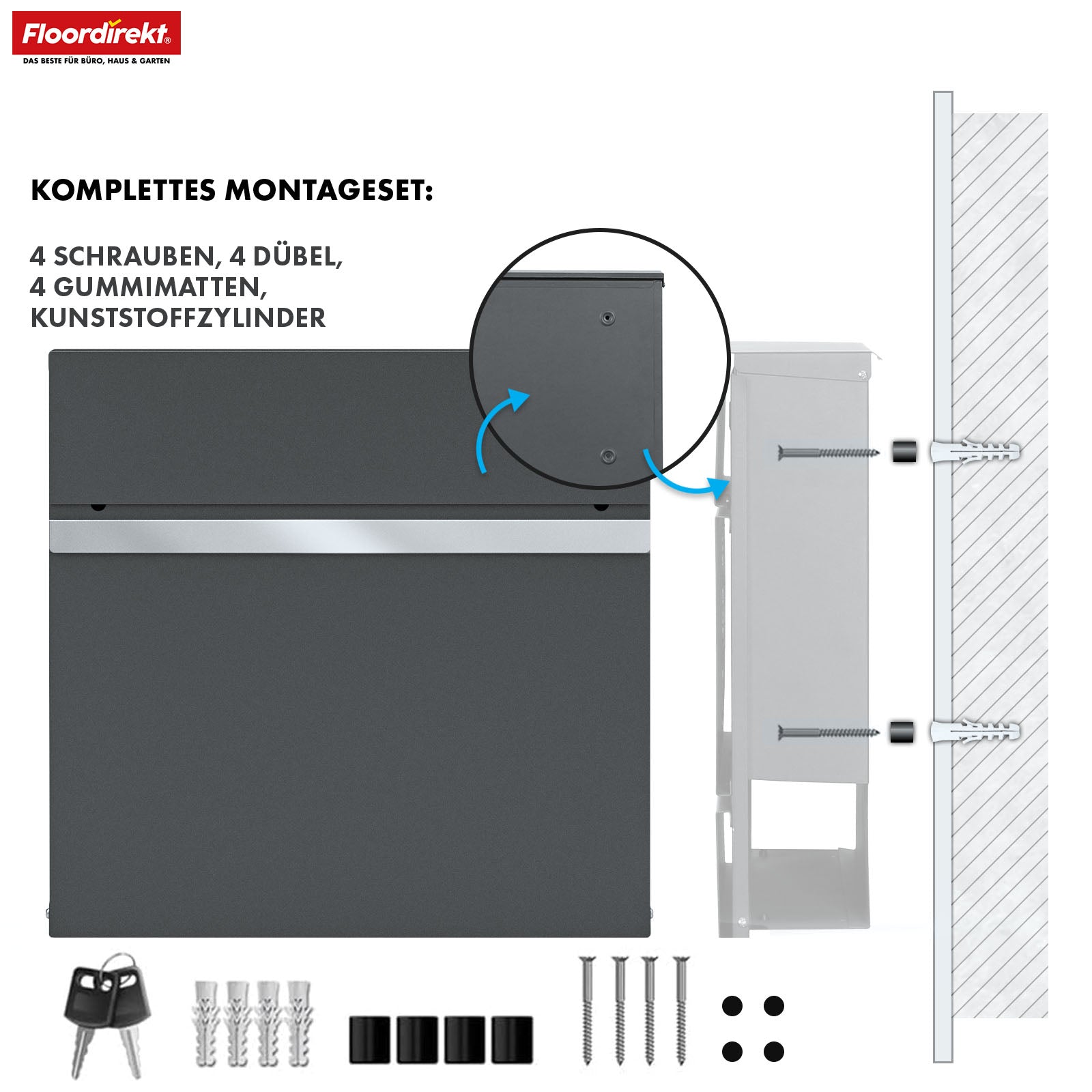Letterbox | Gaston | Modern wall-mounted letterbox with newspaper compartment & stainless steel nameplate in anthracite