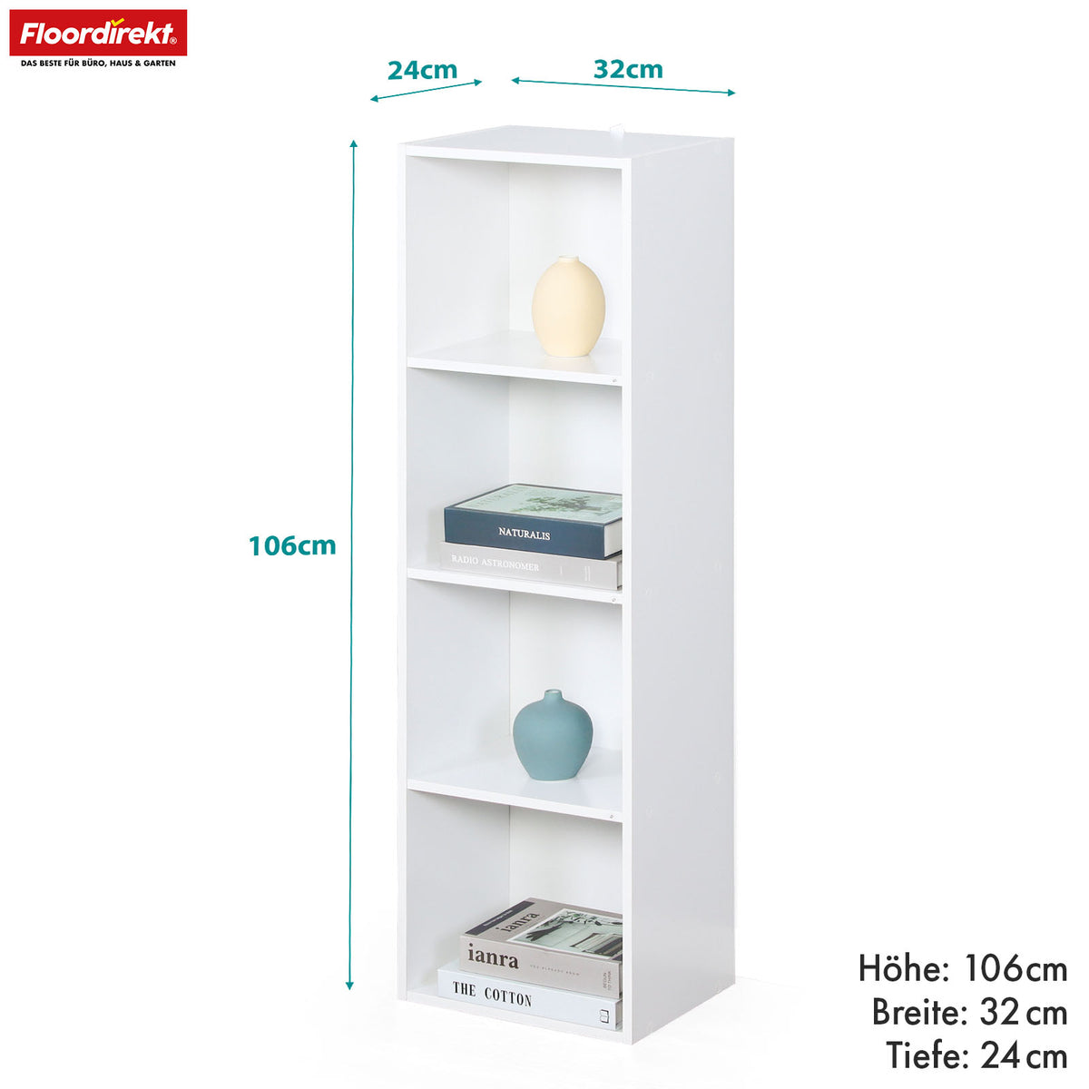 Alaska’ bookcase | White MDF bookcase with 4 or 5 levels | slim, modern & space-saving