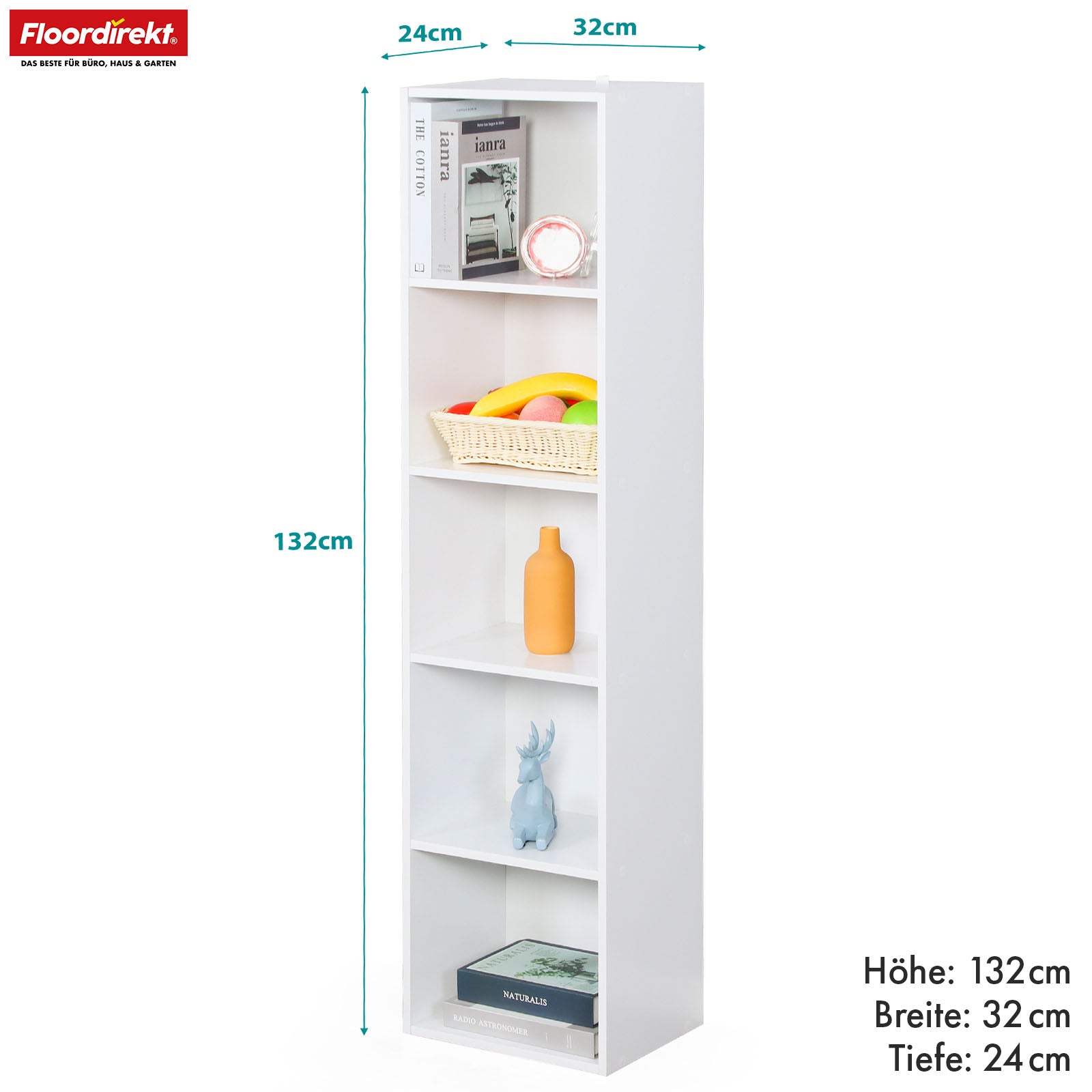 Alaska’ bookcase | White MDF bookcase with 4 or 5 levels | slim, modern & space-saving