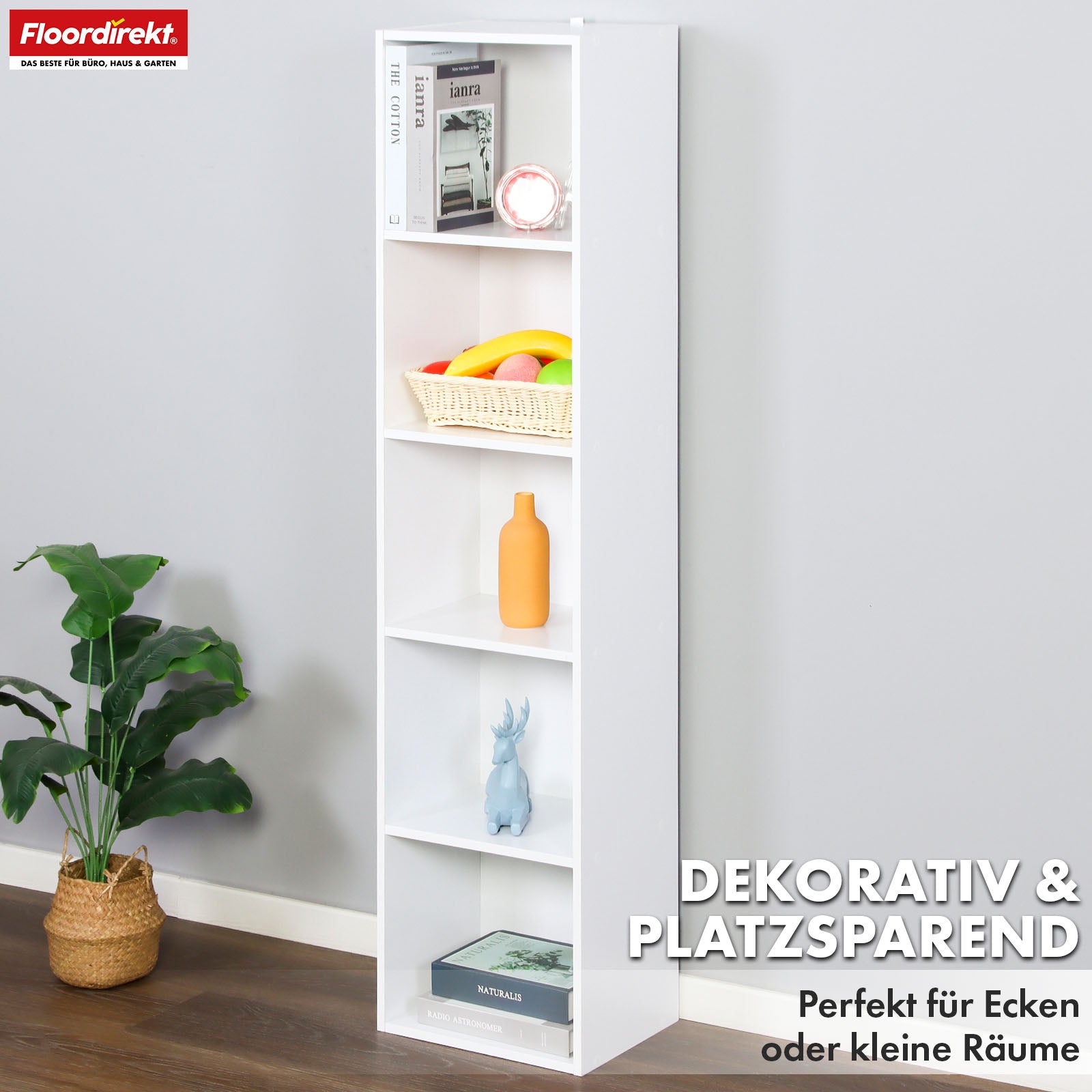Alaska’ bookcase | White MDF bookcase with 4 or 5 levels | slim, modern & space-saving