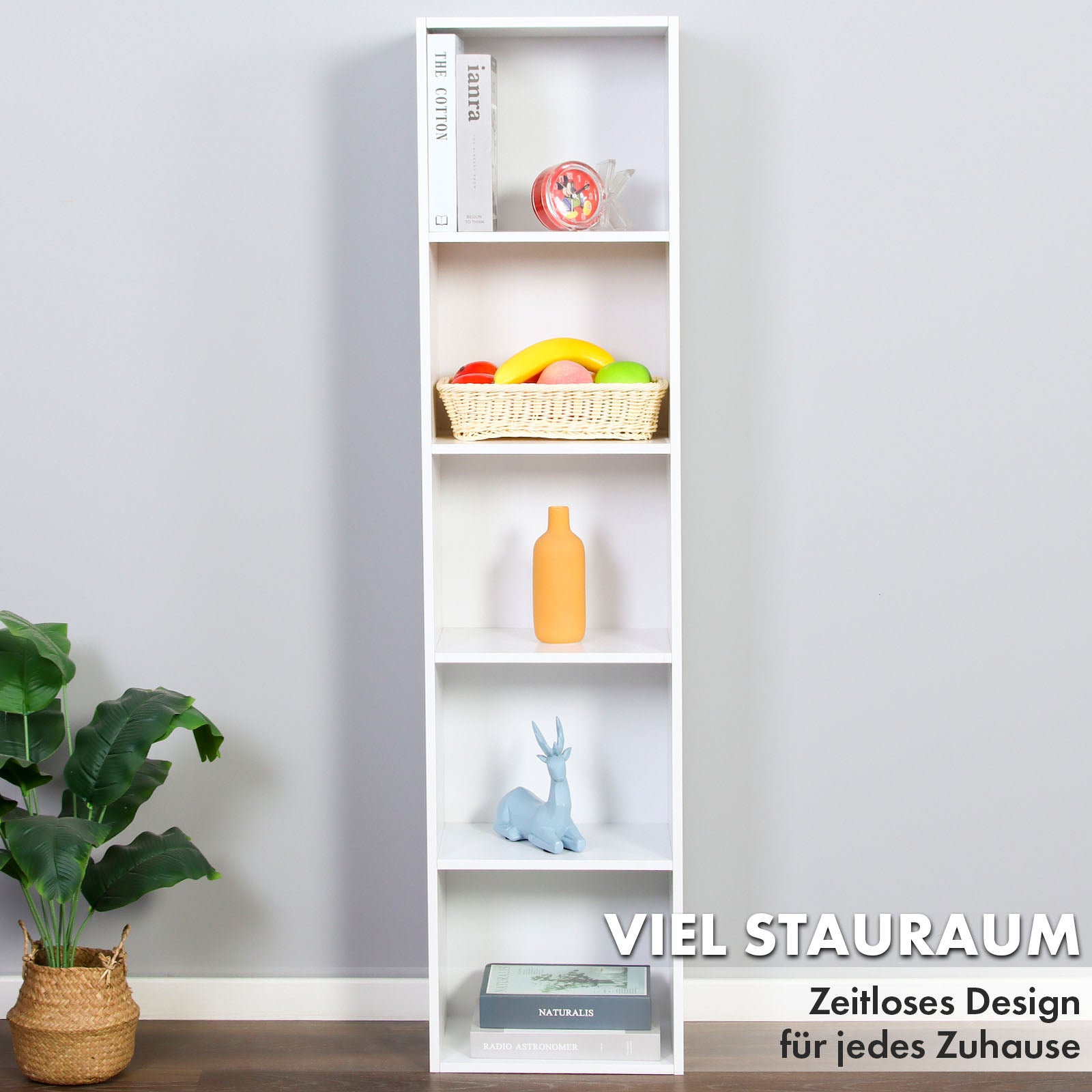 Alaska’ bookcase | White MDF bookcase with 4 or 5 levels | slim, modern & space-saving