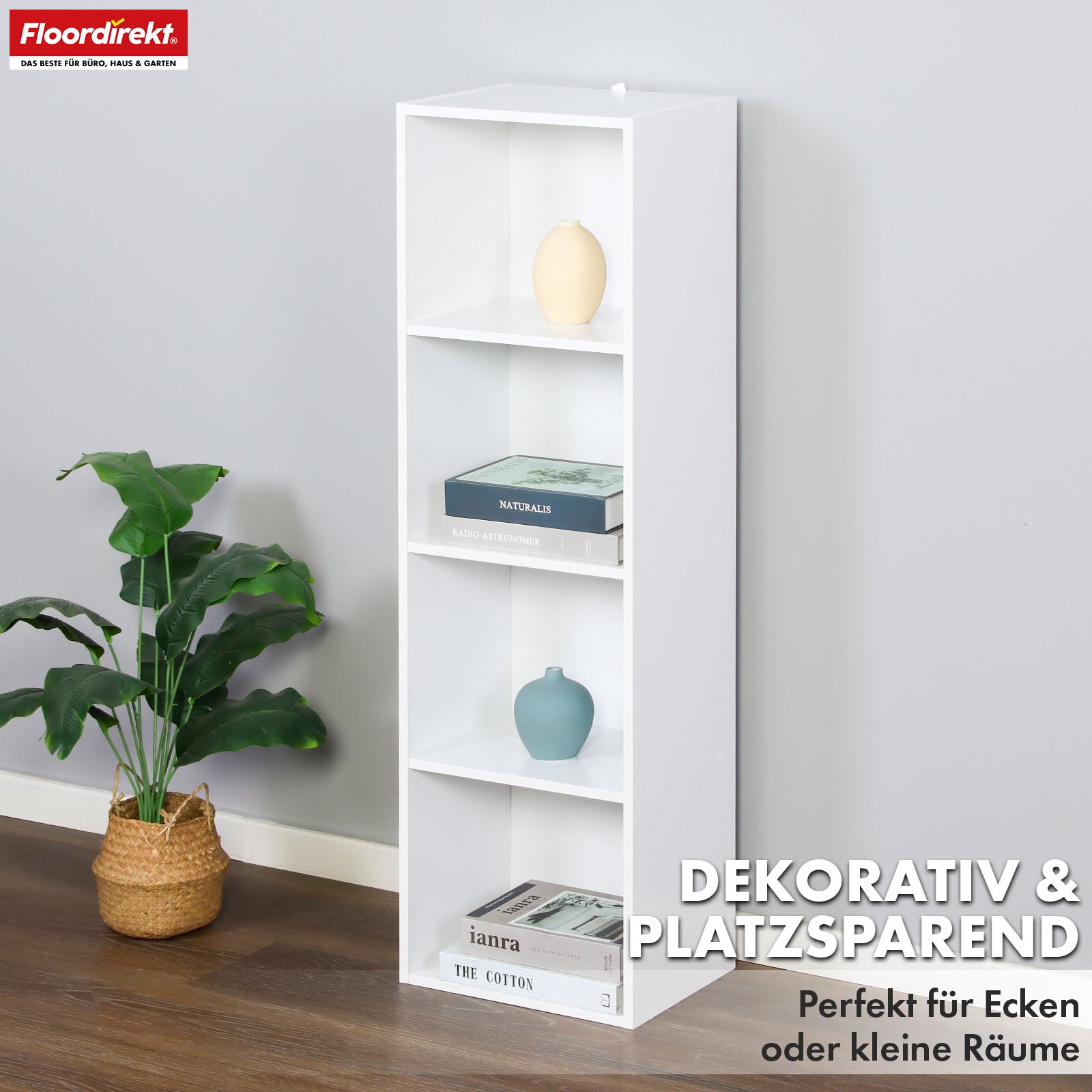 Alaska’ bookcase | White MDF bookcase with 4 or 5 levels | slim, modern & space-saving