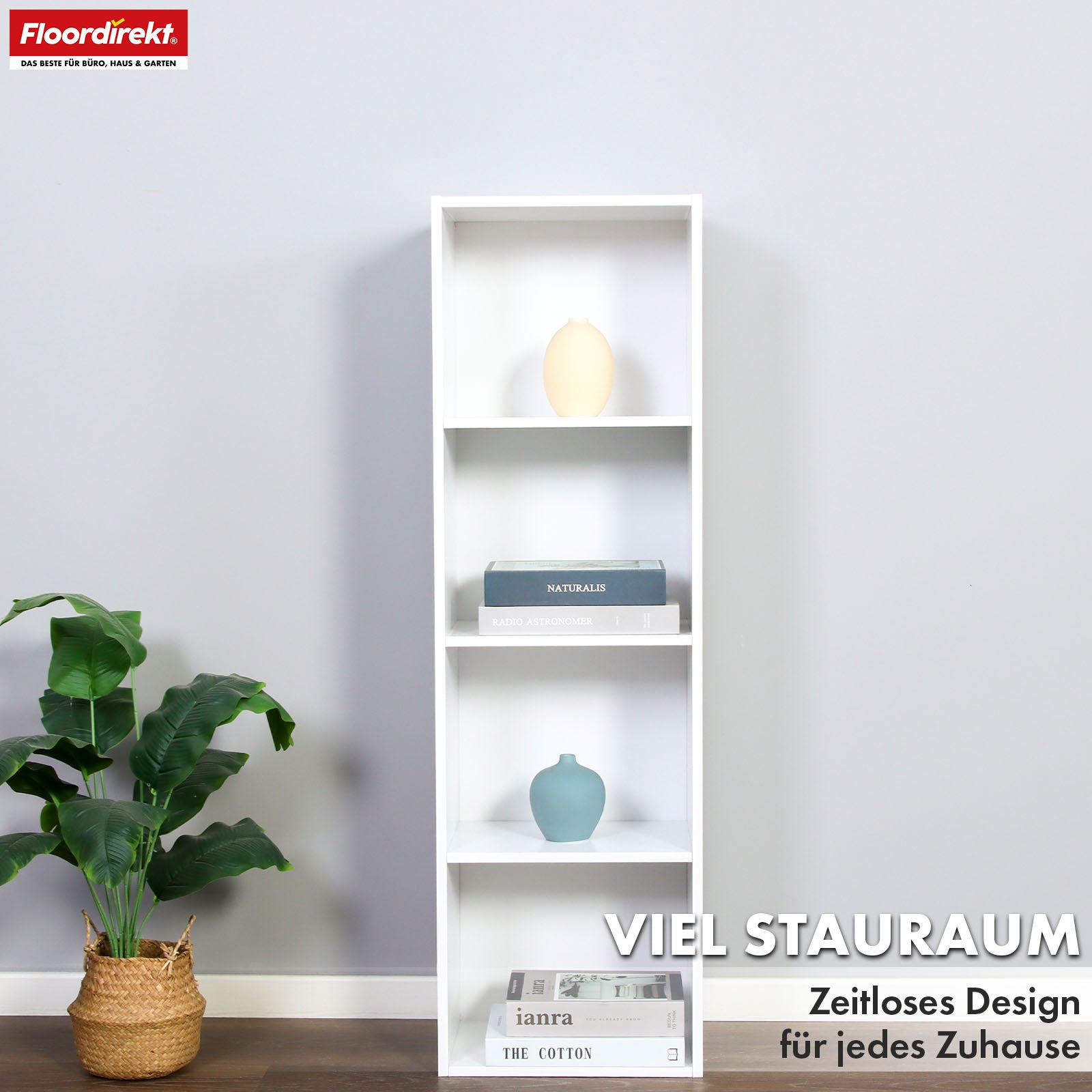Alaska’ bookcase | White MDF bookcase with 4 or 5 levels | slim, modern & space-saving