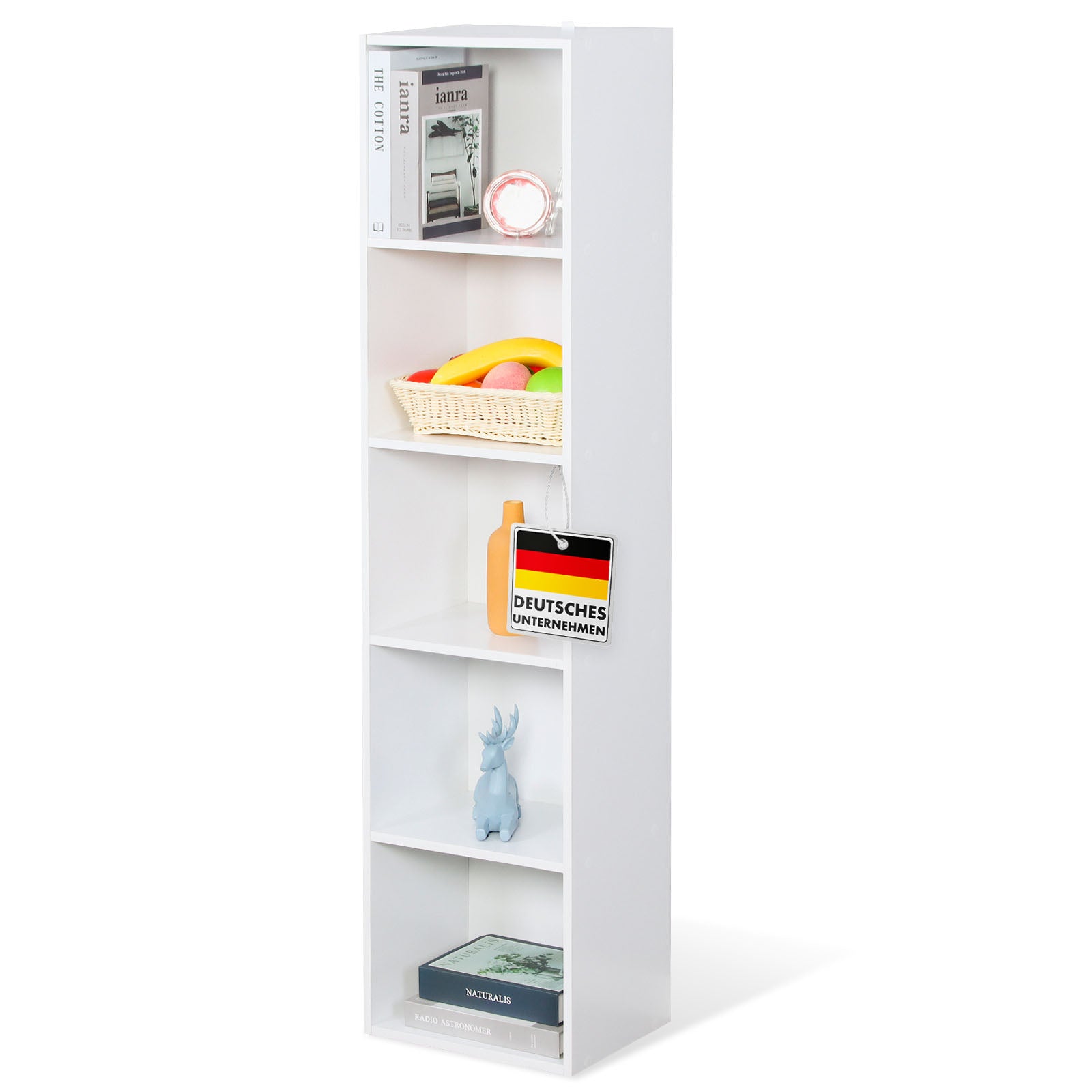 Alaska’ bookcase | White MDF bookcase with 4 or 5 levels | slim, modern & space-saving
