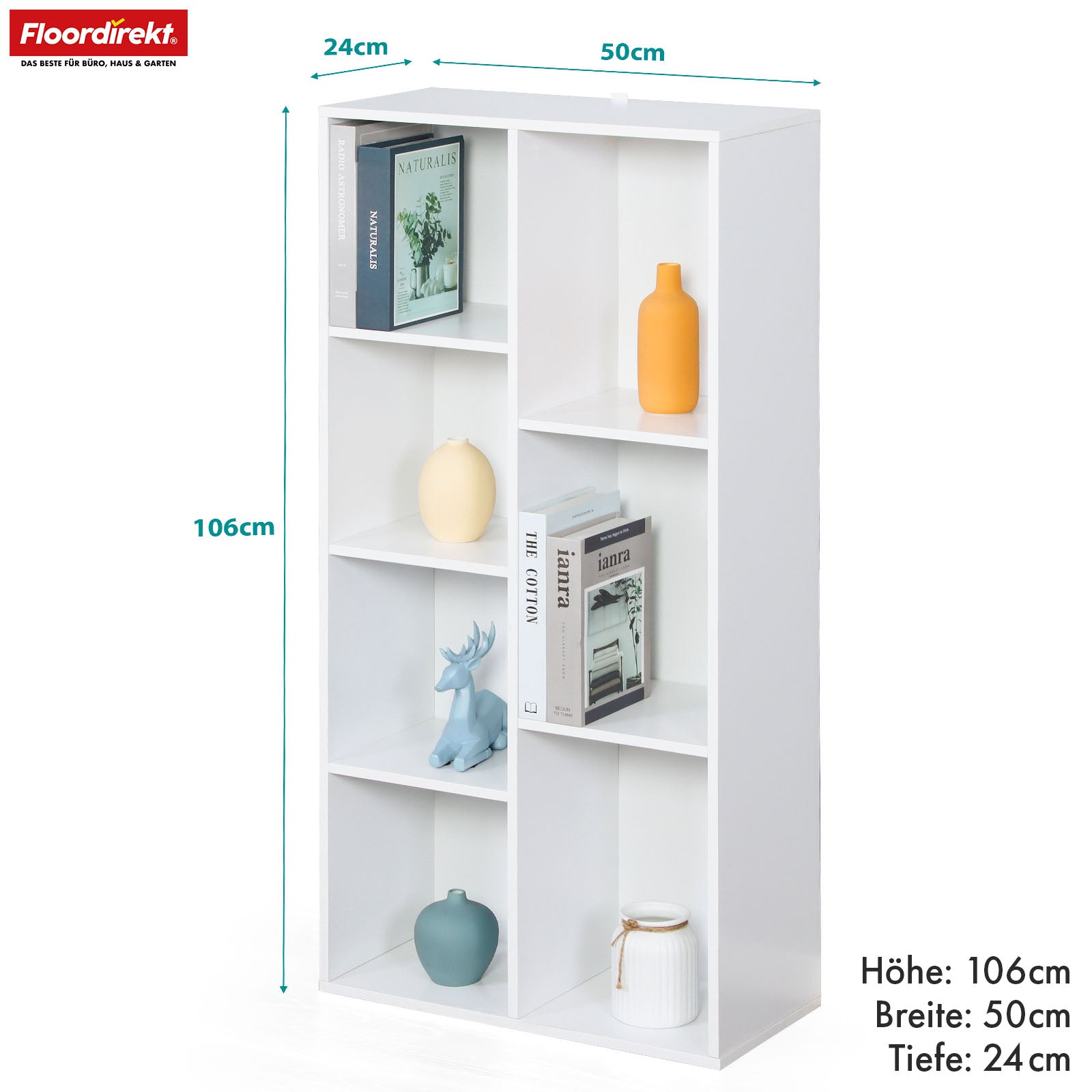 Bookcase | Arkansas | White MDF standing shelf with 5-9 shelves for books and home accessories