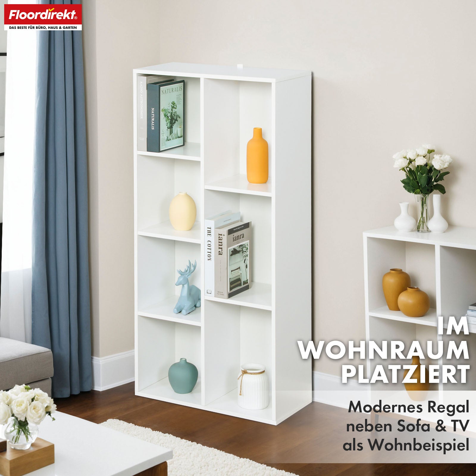 Bookcase | Arkansas | White MDF standing shelf with 5-9 shelves for books and home accessories