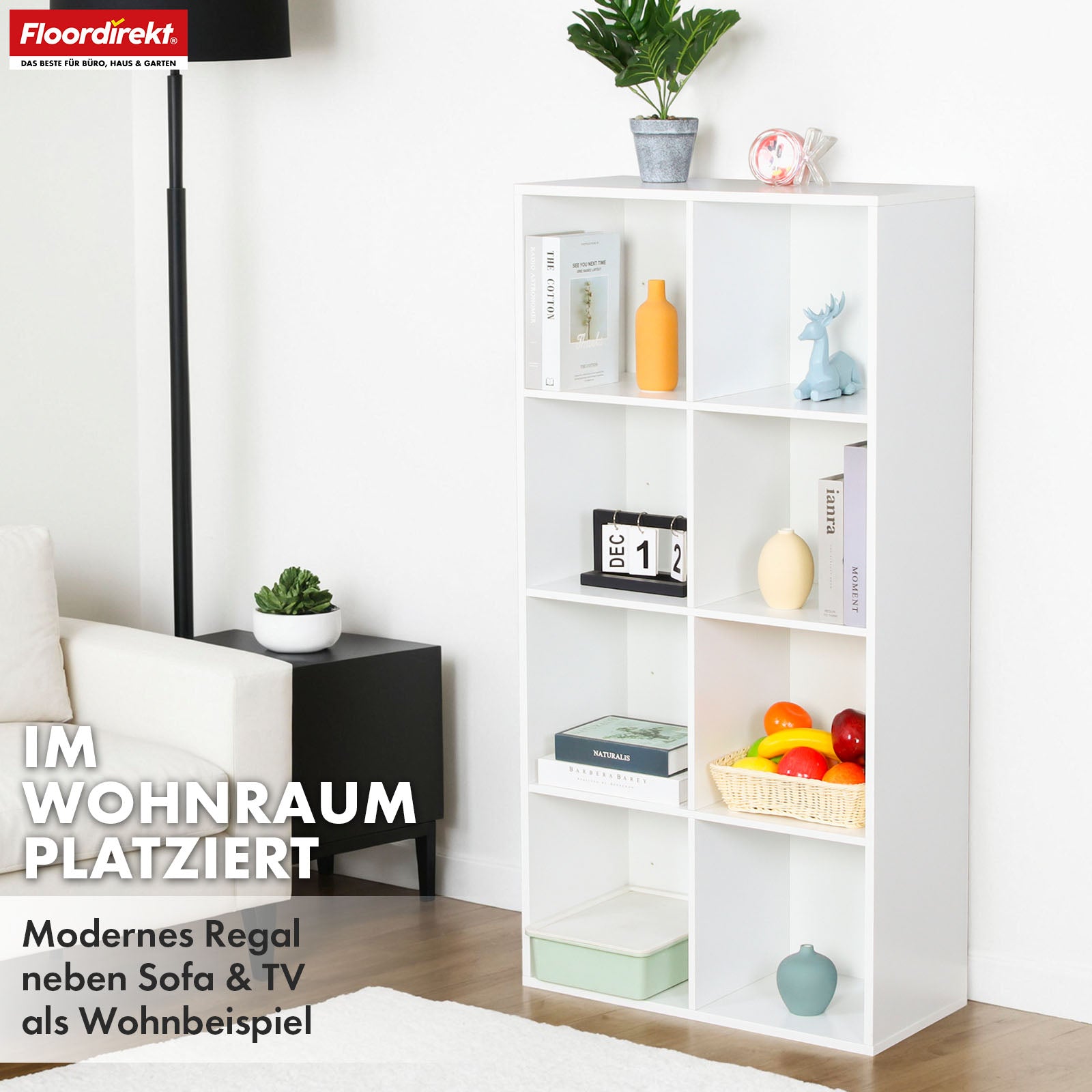 Bookcase | Arkansas | White MDF standing shelf with 5-9 shelves for books and home accessories