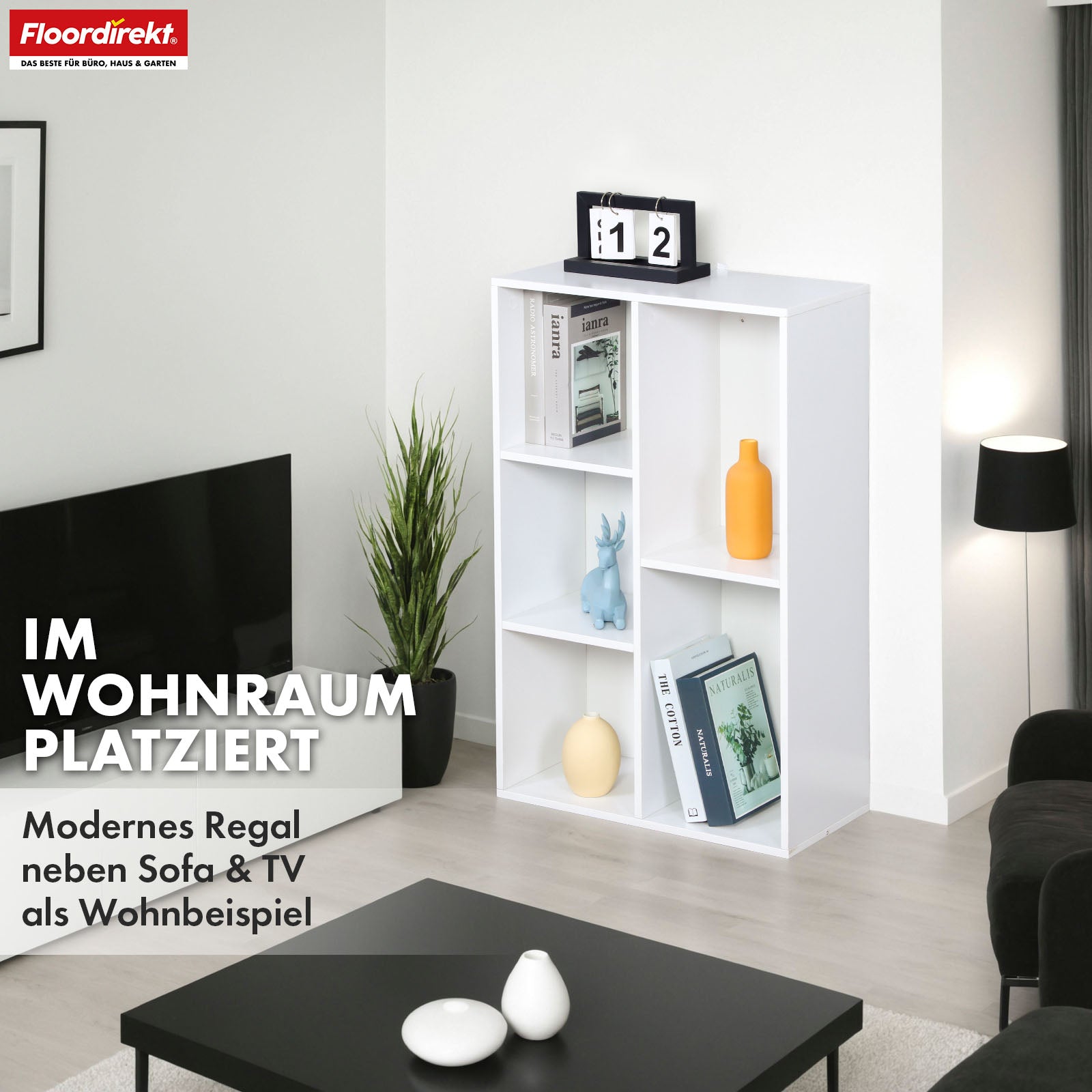 Bookcase | Arkansas | White MDF standing shelf with 5-9 shelves for books and home accessories