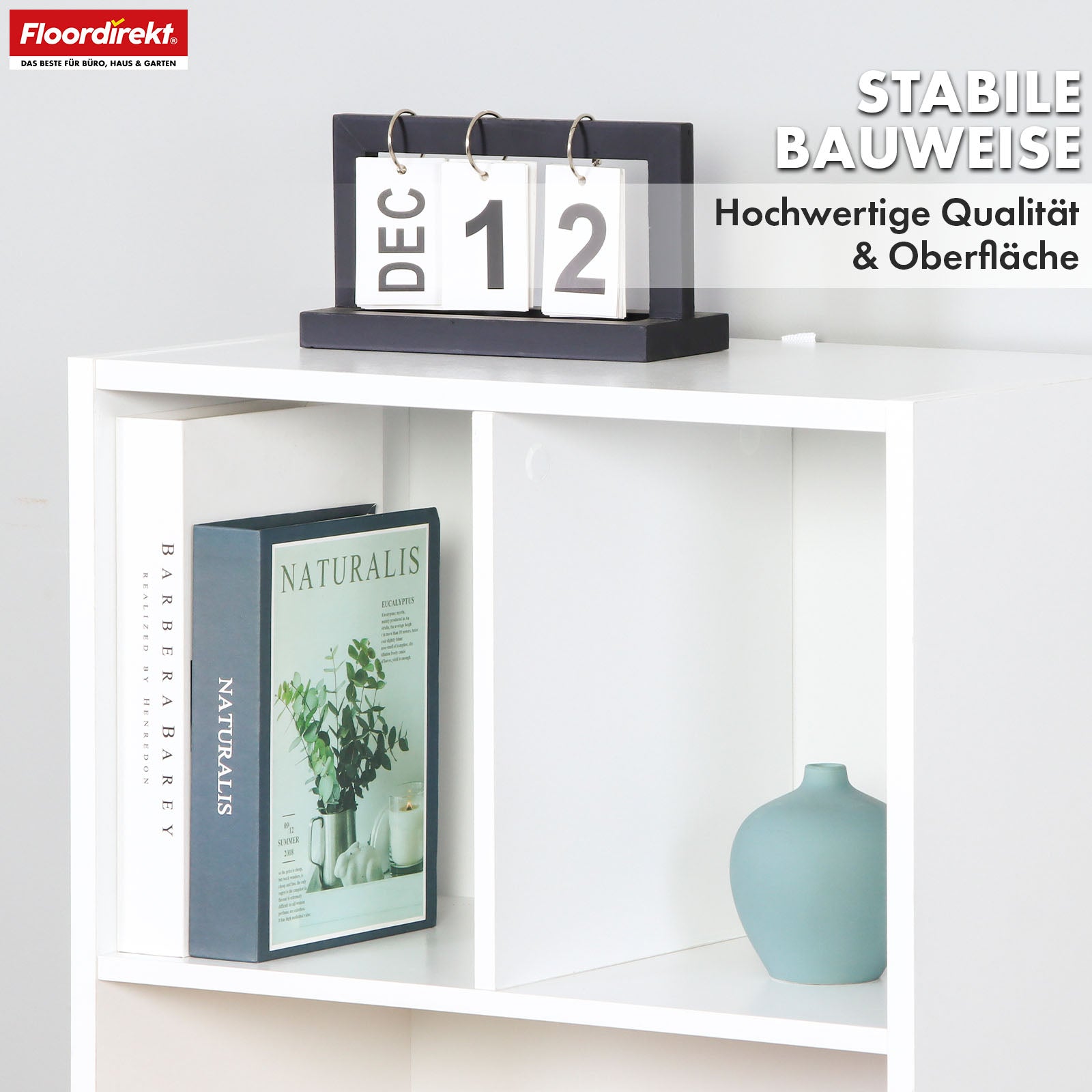 Bookcase | California | Modern, space-saving MDF shelf with anti-tilt protection in white 4-8 open compartments