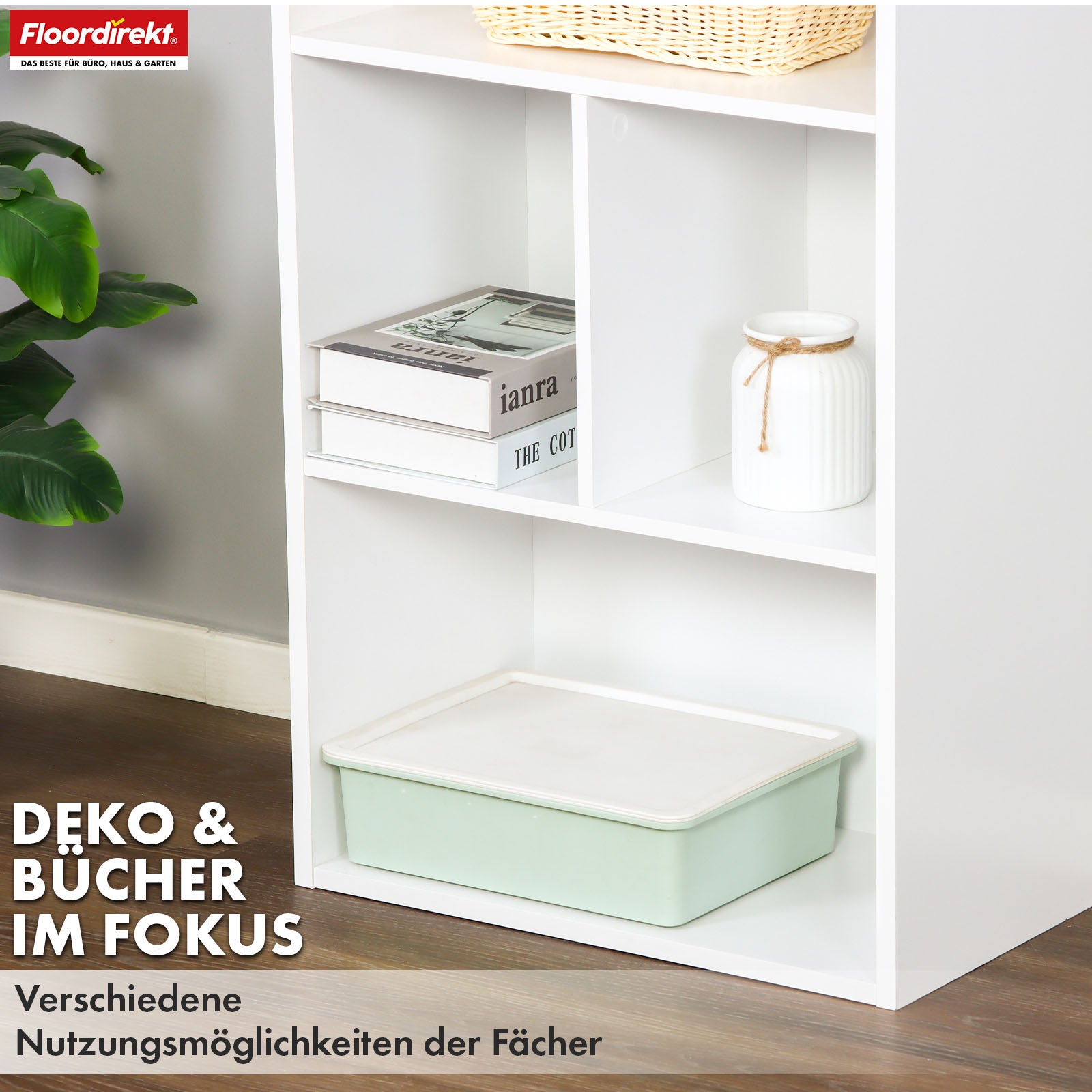 Bookcase | California | Modern, space-saving MDF shelf with anti-tilt protection in white 4-8 open compartments