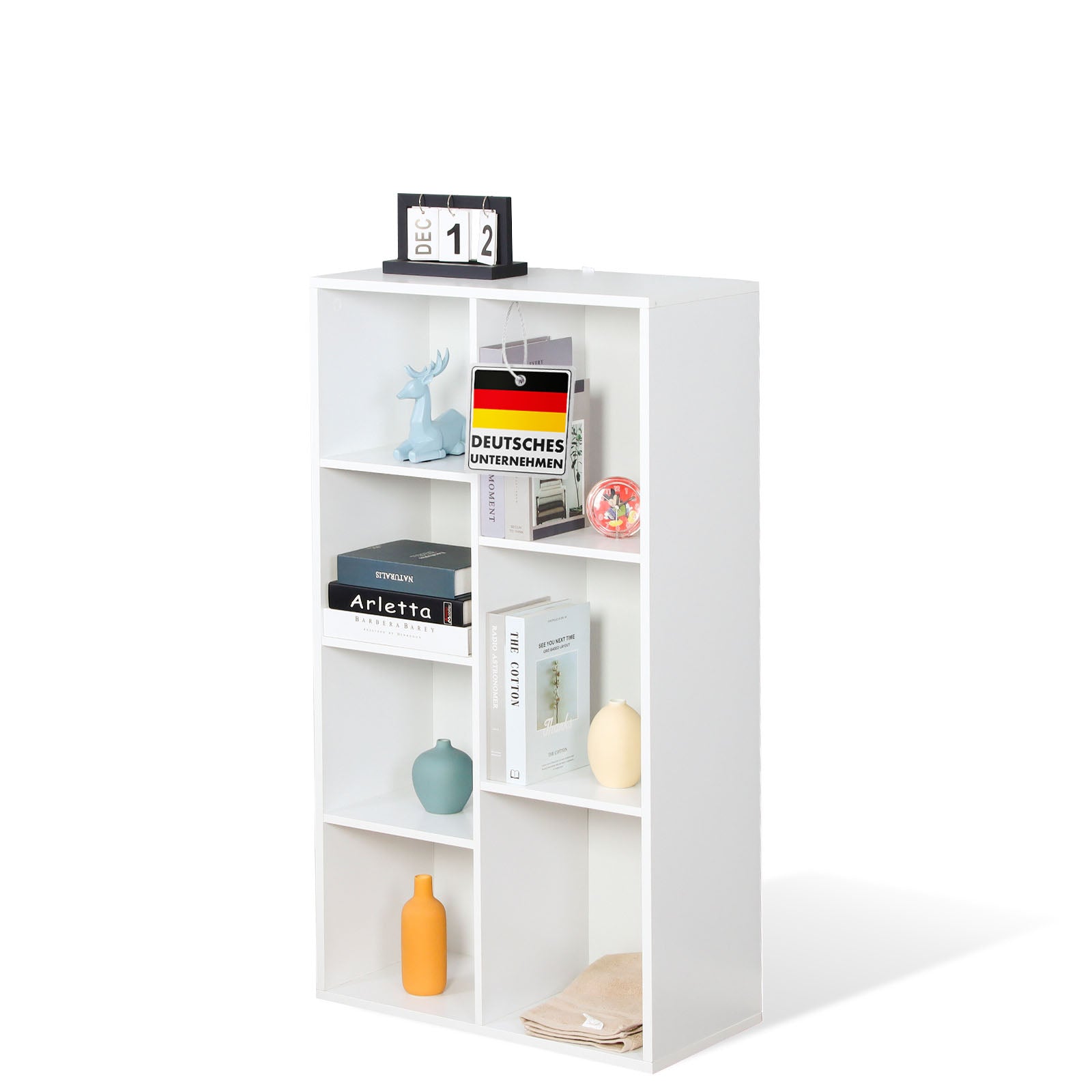 Bookcase | California | Modern, space-saving MDF shelf with anti-tilt protection in white 4-8 open compartments