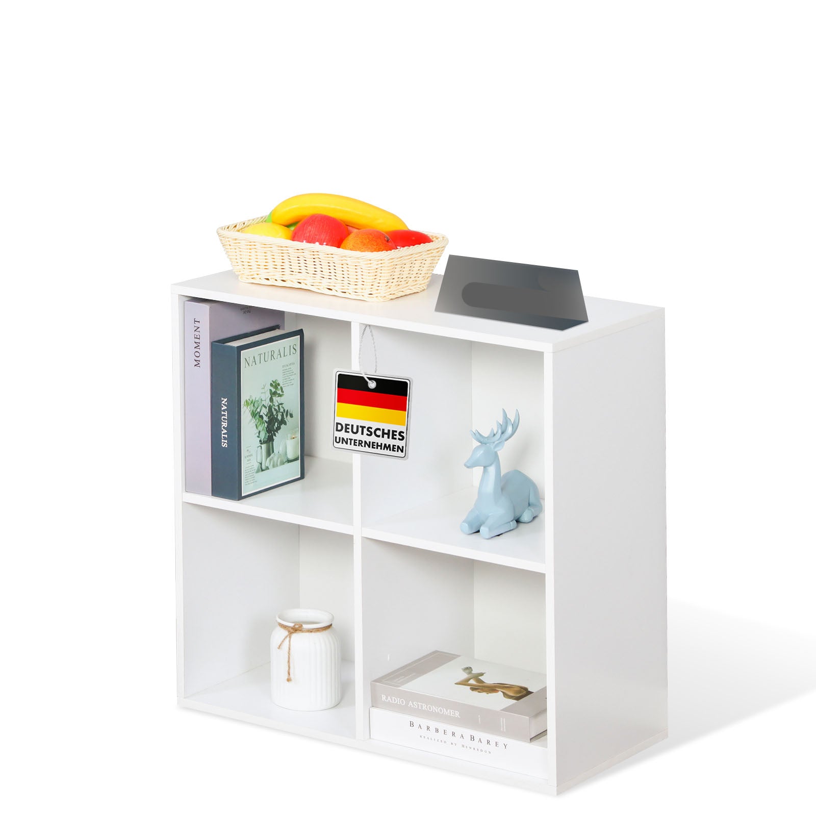 Bookcase | California | Modern, space-saving MDF shelf with anti-tilt protection in white 4-8 open compartments