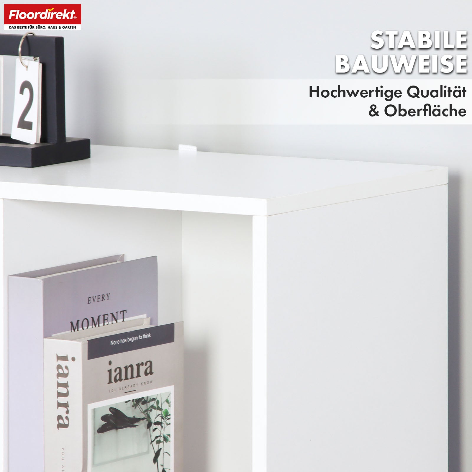 Bookcase | California | Modern, space-saving MDF shelf with anti-tilt protection in white 4-8 open compartments